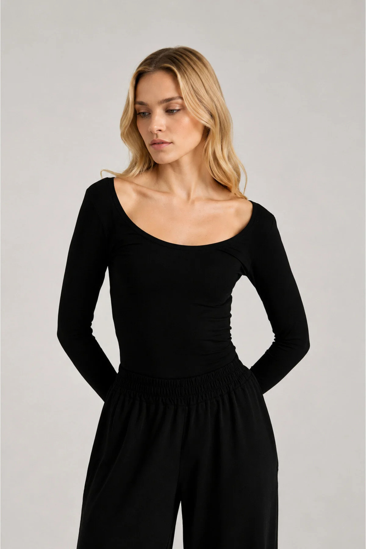 CloudyMood Women's Ultra Soft Oval Neck Black Blouse