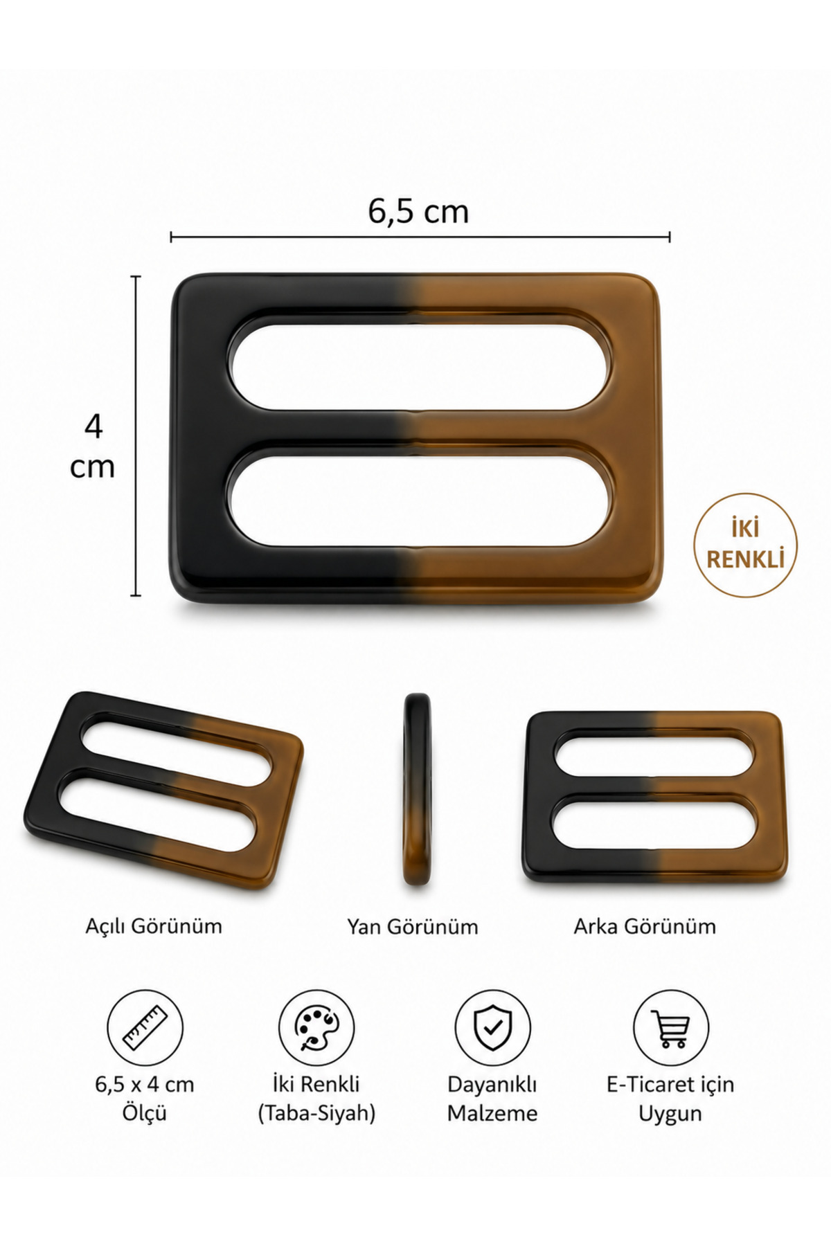 e tuhafiye 2 Adet Kemik Taba-Siyah Kemer Tokası (6,5x4 Cm)