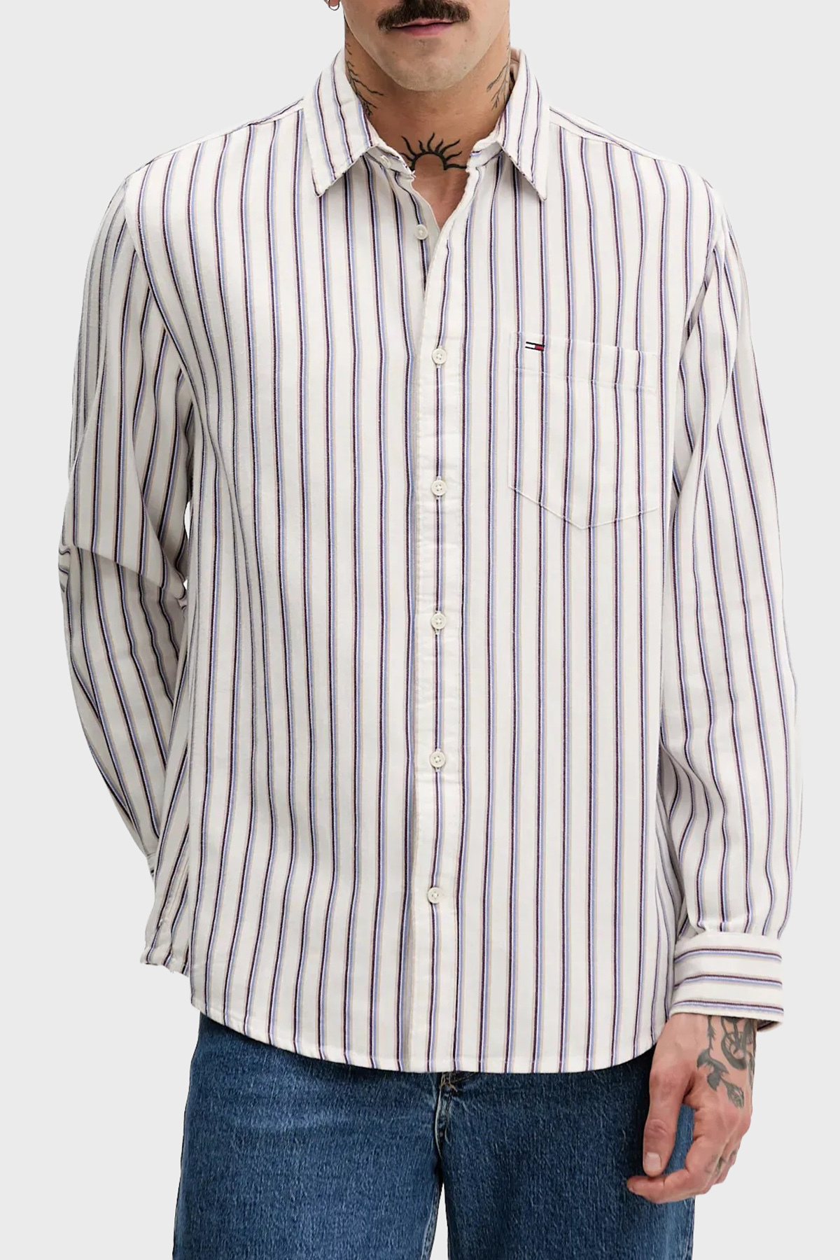 پیراهن مردانه آستین بلند طرح راه راه ۱۰۰٪ پنبه، DM0DM22406 YBH تامی جینز پیراهن Tommy Jeans