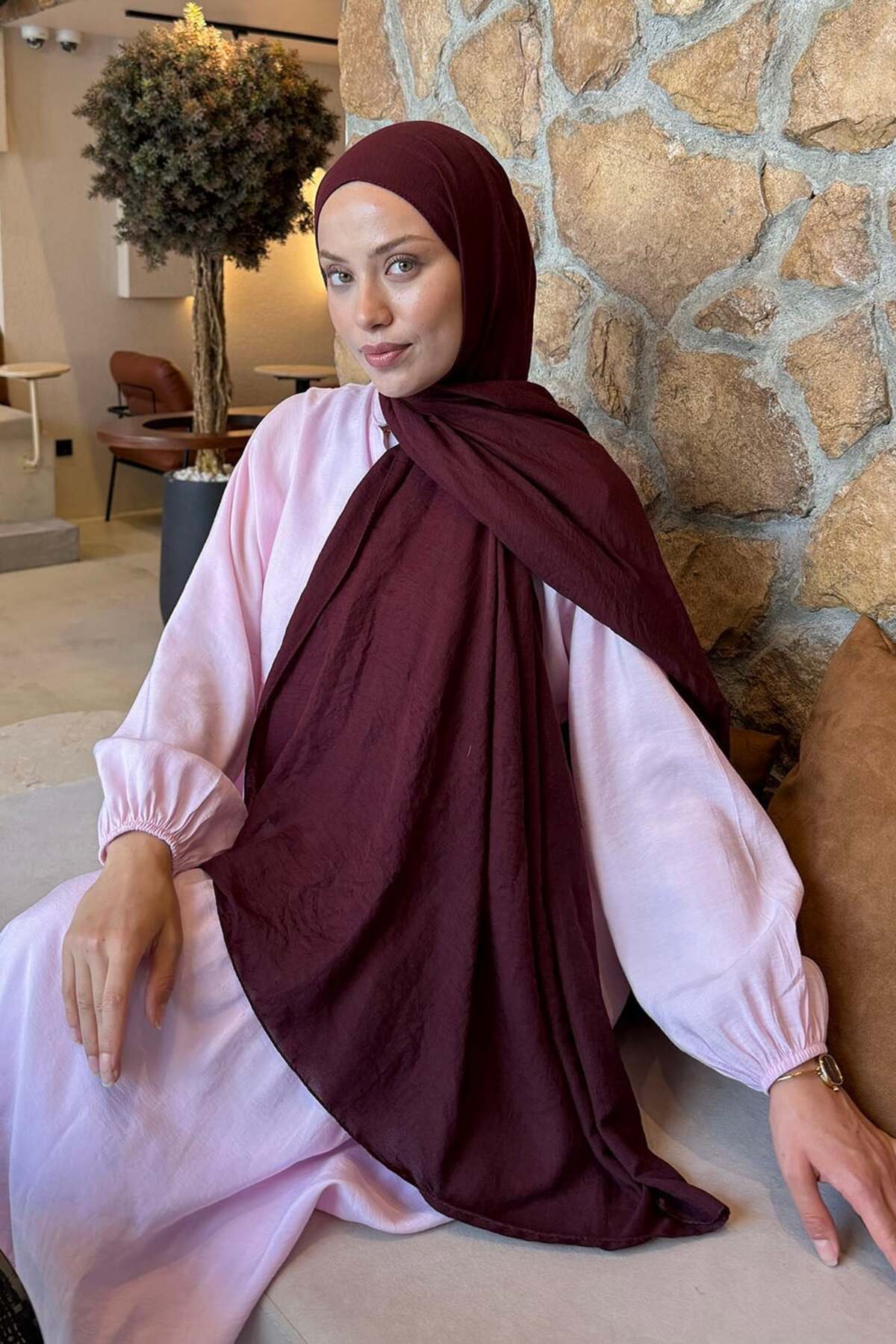 lamelif Rami Şal Koyu Bordo