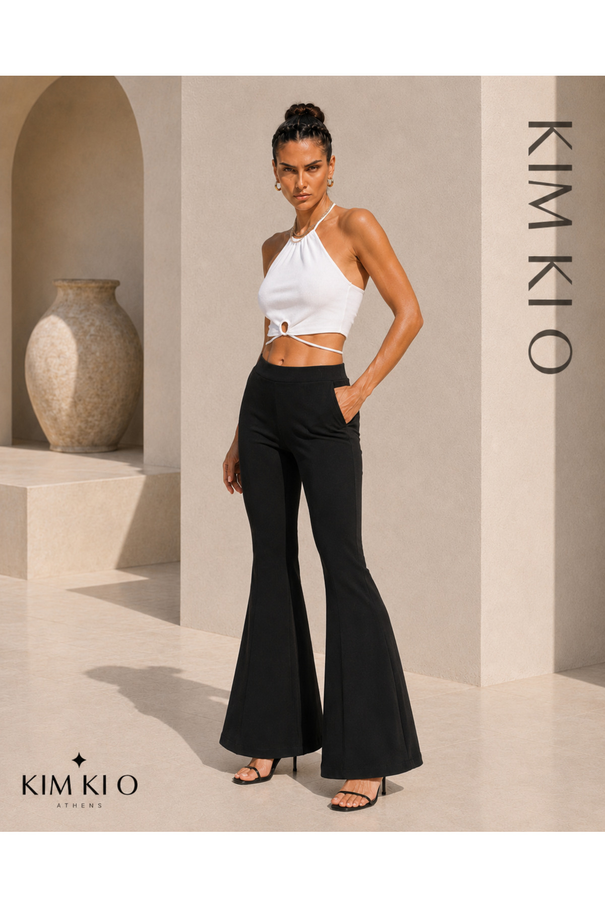 KİM Kİ O Kadın Halter Yaka Ön Halkalı Bağlamalı Kaşkorse Crop Top görsel 4
