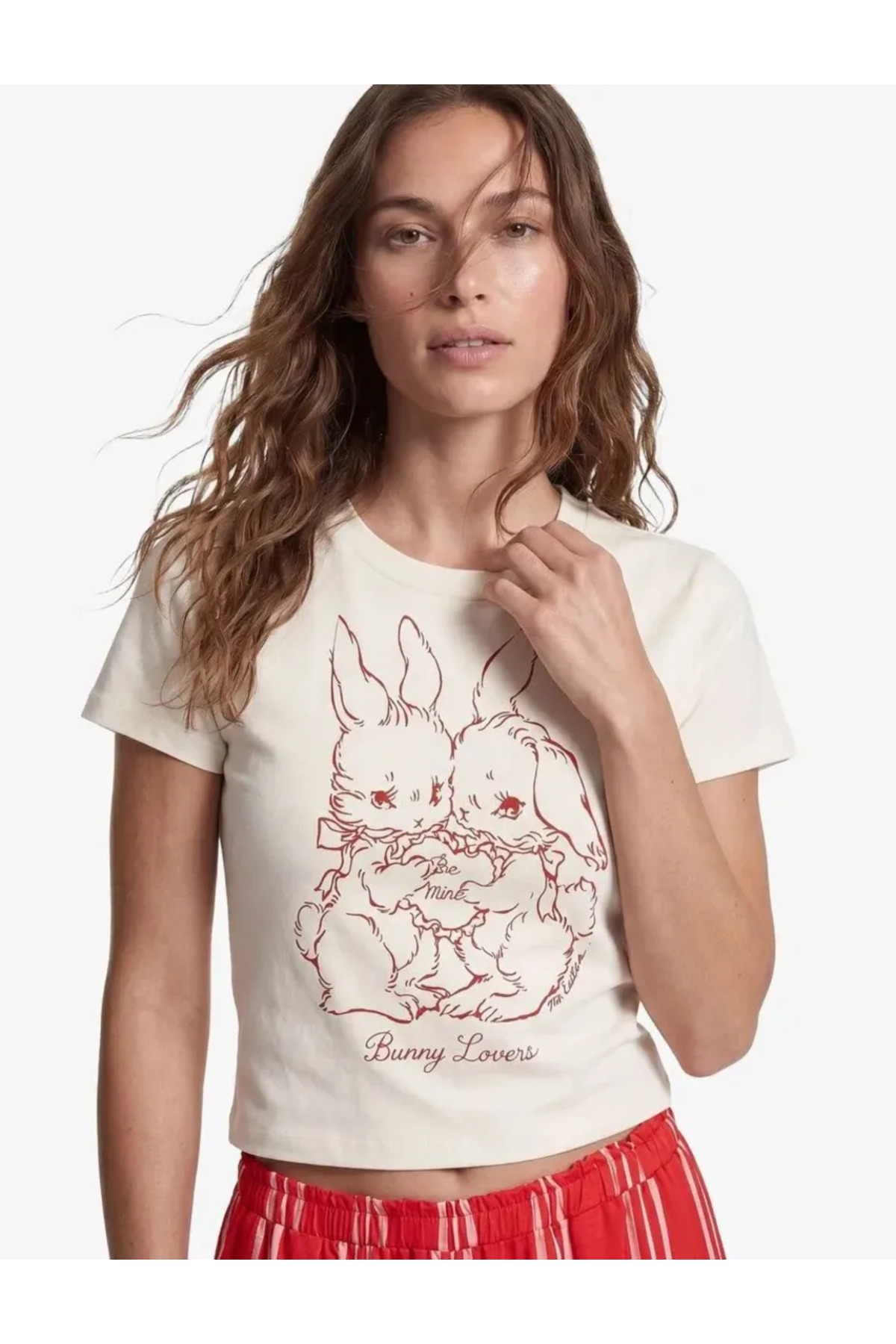 Koton Slim Fit Short Sleeve Crew Neck Rabbit Print Crop T-Shirt