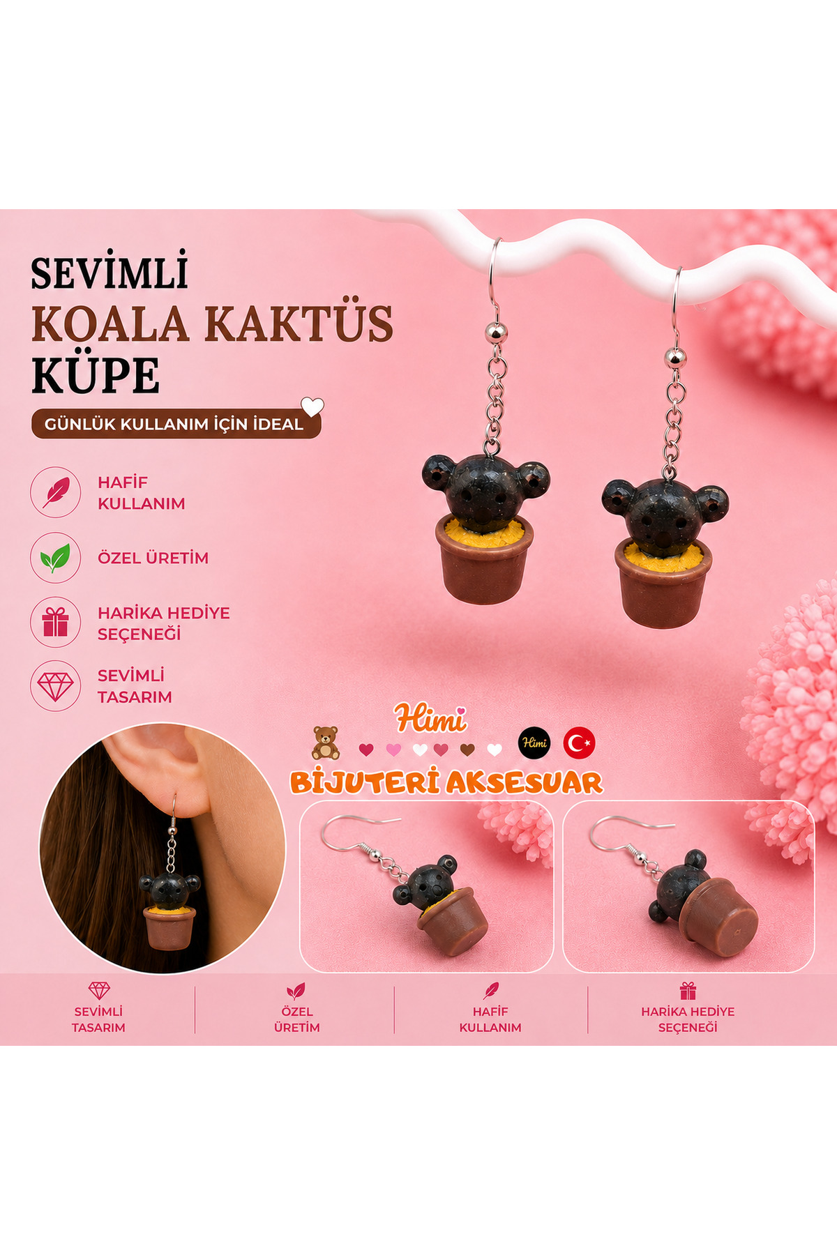 Sevimli Kaktüsler Kaktüs Figürlü Sallantılı Küpe Hafif Tasarım Günlük Kullanım Bijuteri Çocuk Küpesi
