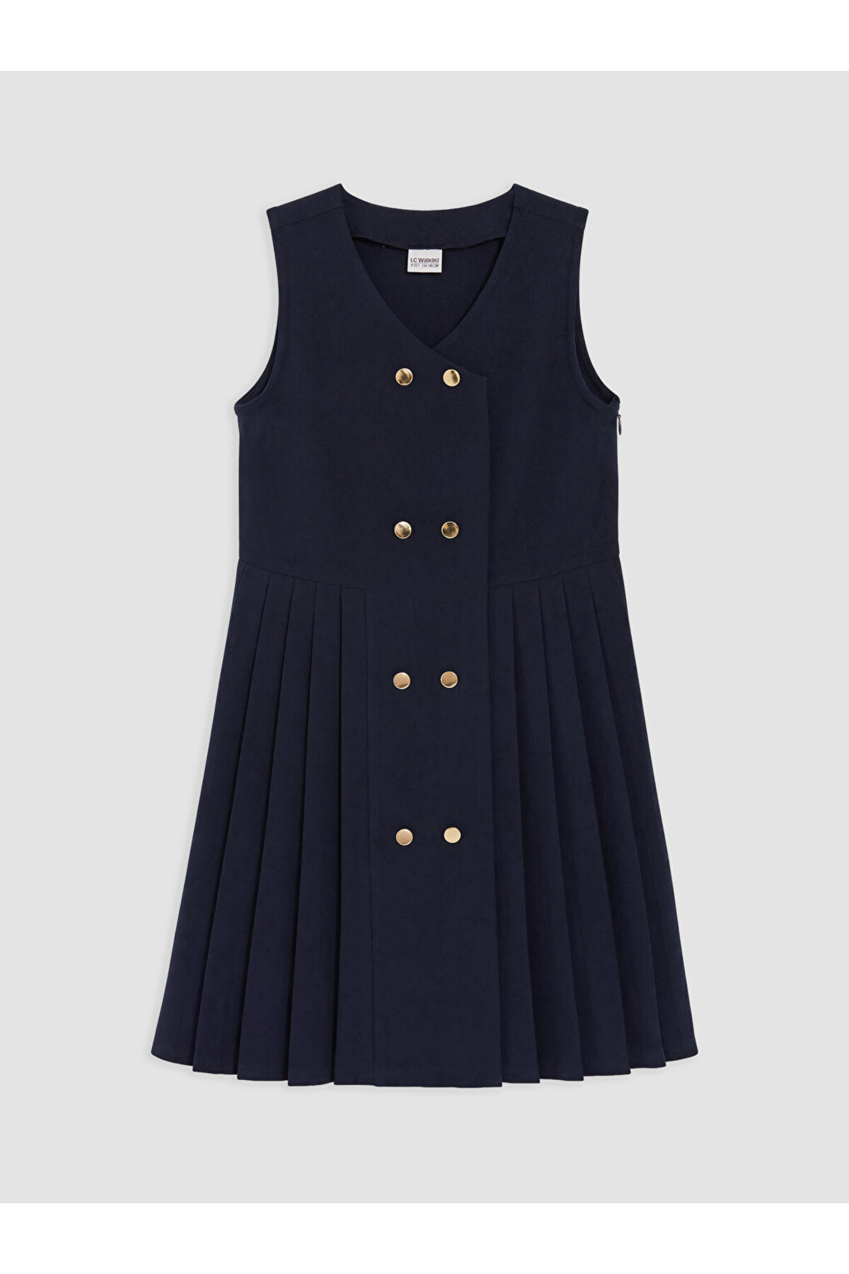 LC Waikiki Button Detailed Pleated Girls' Dress