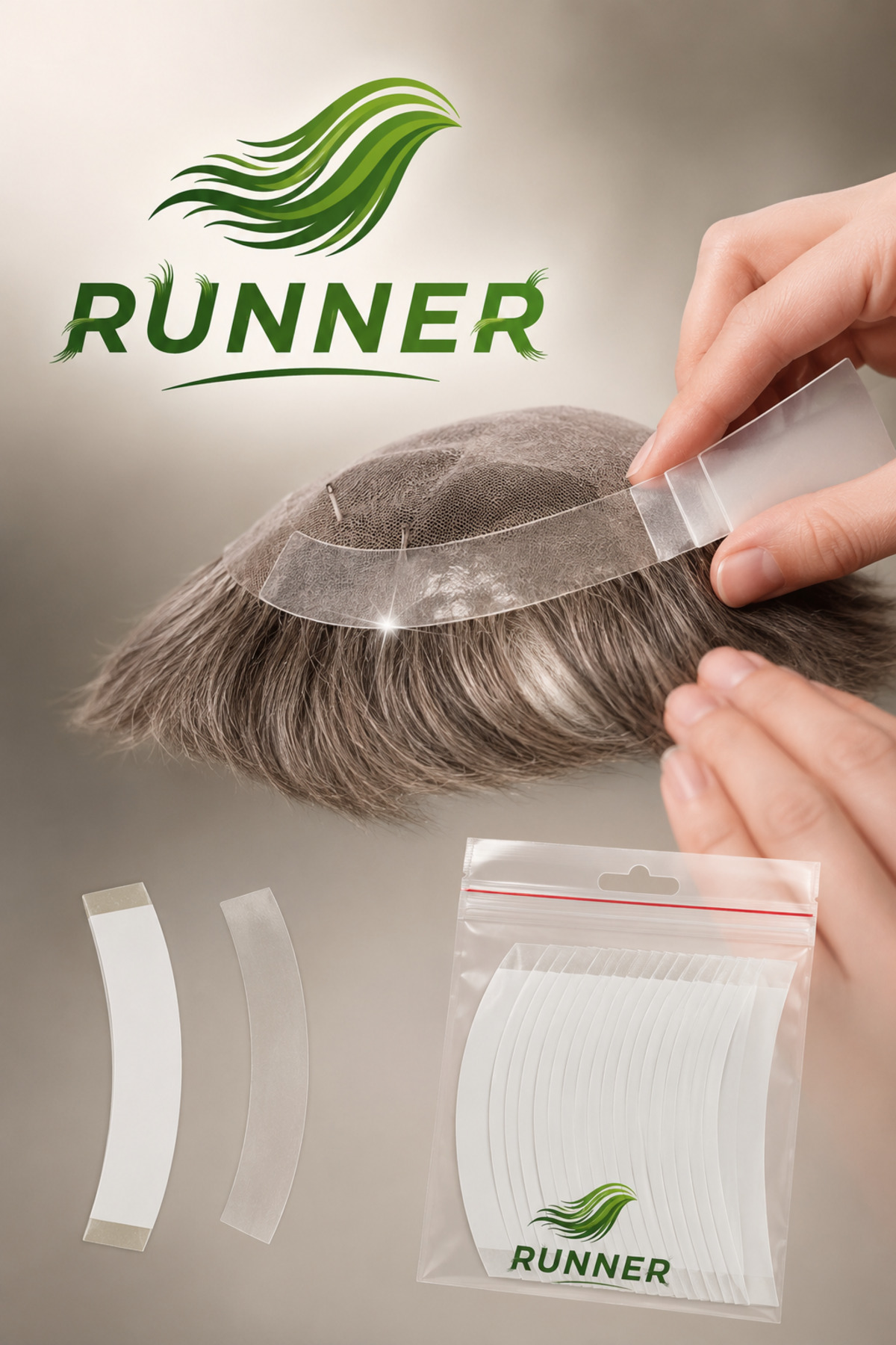 RUNNER No-Shine Protez Saç Yapıştırma Bandı Kesilmiş Halde (Parlama Yapmaz) ''C'' (24mm x 75mm) 36 Adet — DİECUT