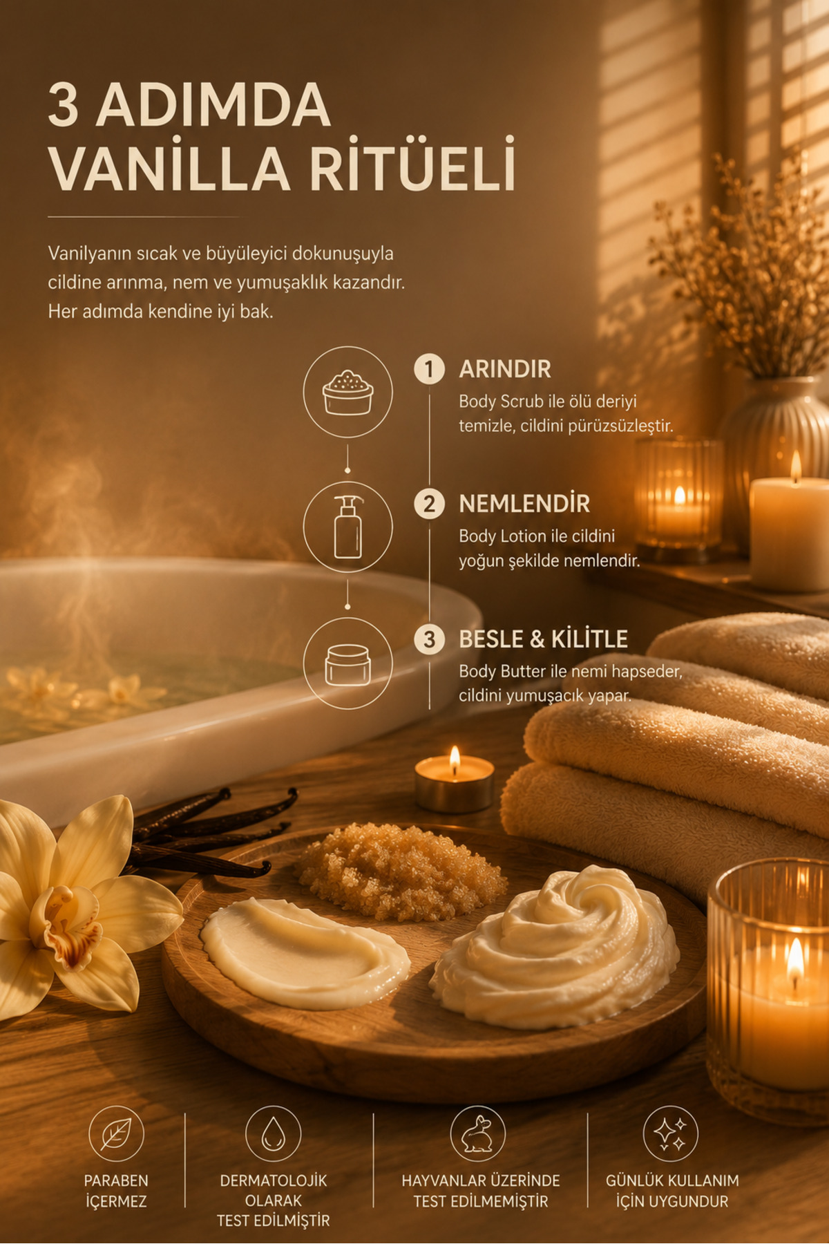 Vanilla Ritüeli 3’lü Vücut Bakım Seti 750 ml | Body Scrub + Body Lotion + Body Butter — PH-VRS-VAN-750 — تصویر 3 از 6