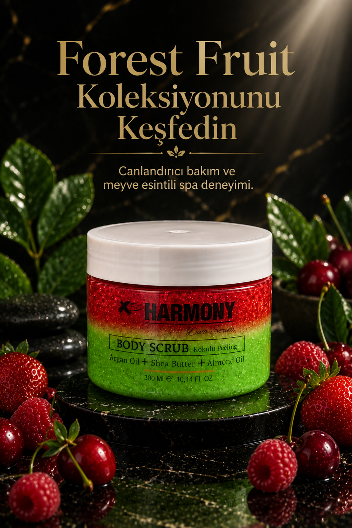 Forest Fruit Body Scrub 300 ml | Shea Butter + Argan Oil + Almond Oil İçeren Vücut Peelingi — PH-BS-FF-300 — تصویر 8 از 8