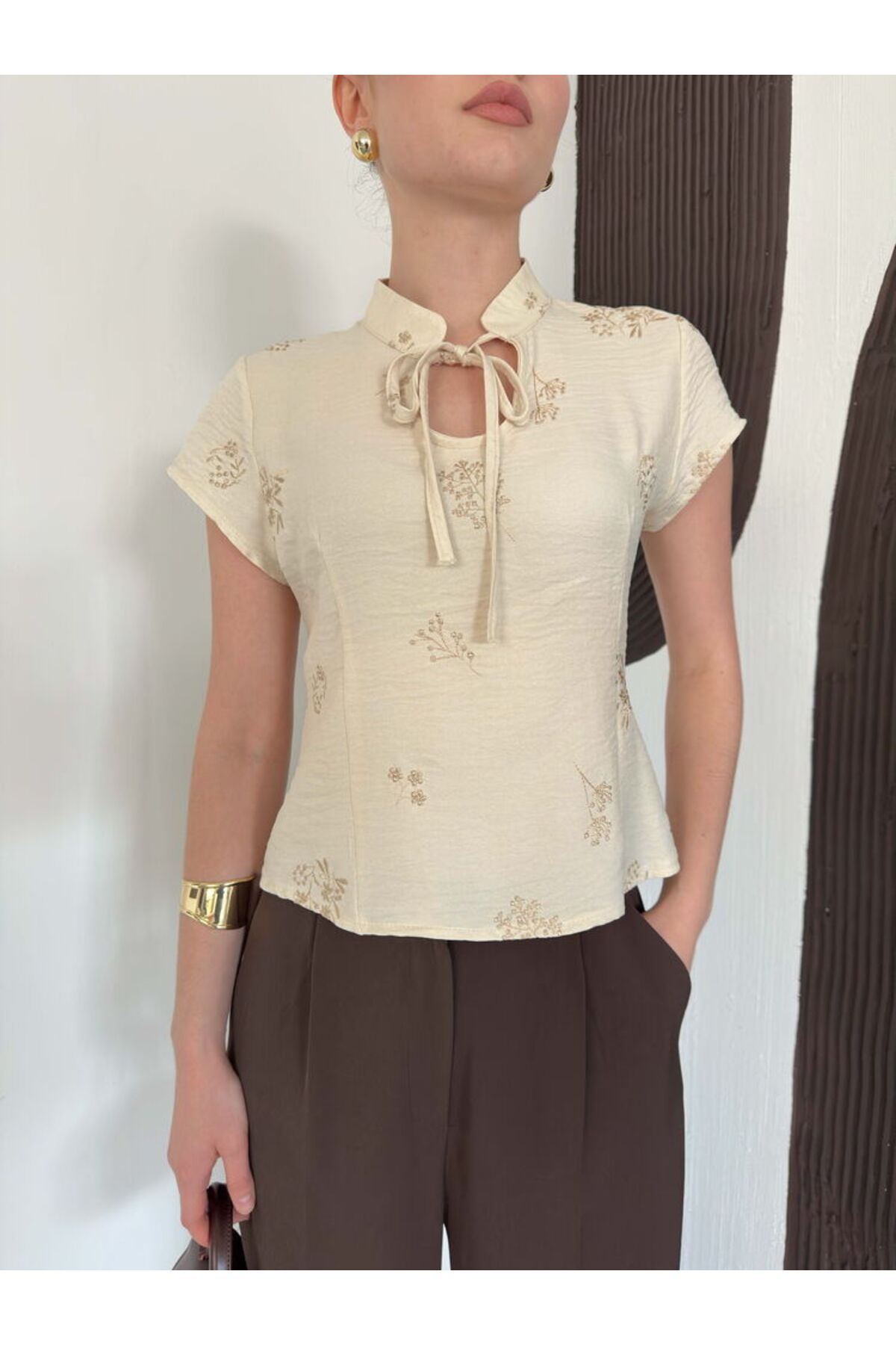 VERYMODA Nakışlı Bluz - Taş | D3058 görsel 4