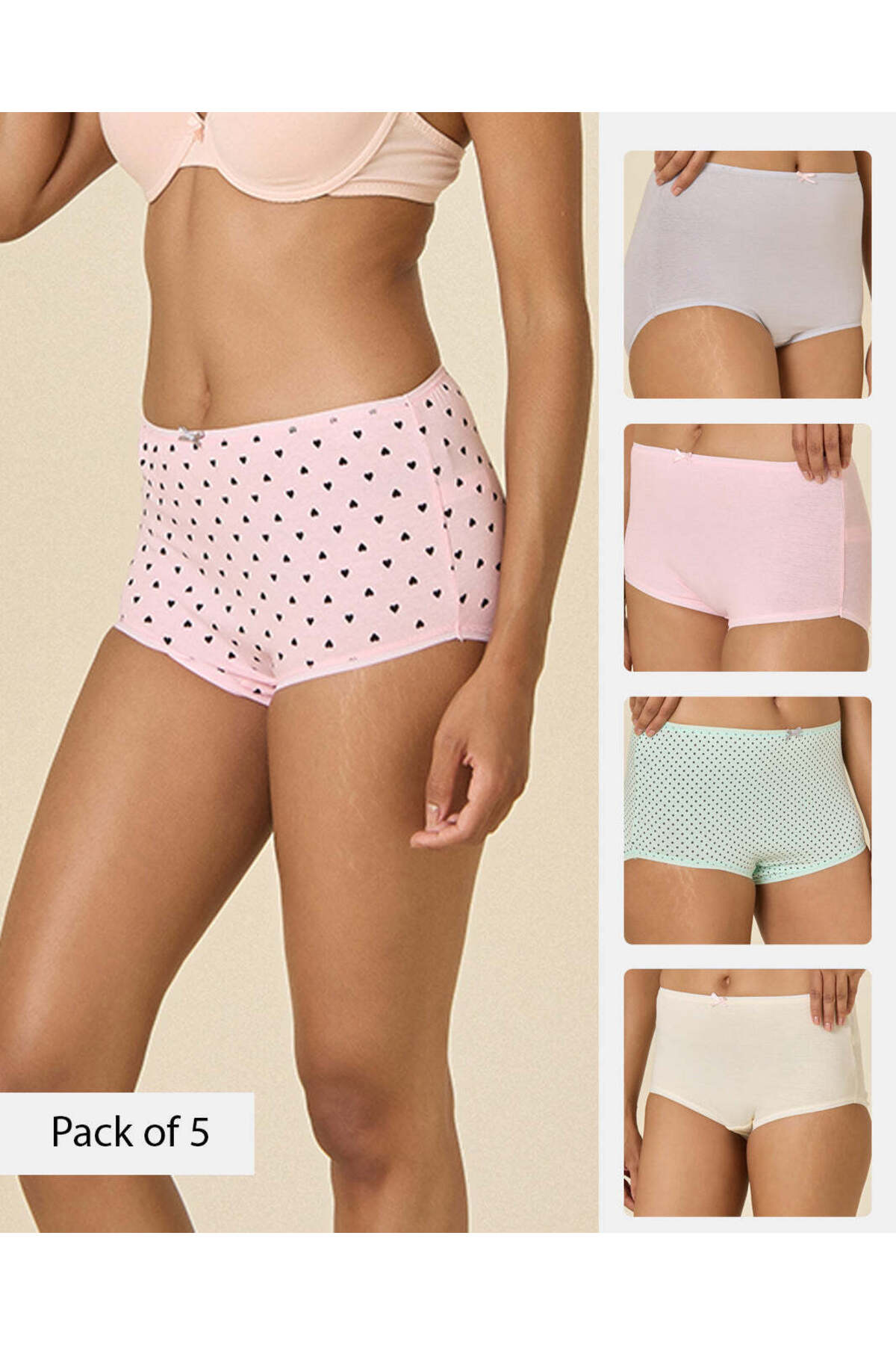 REDTAG Women Assorted Polka Dot 5 Pack Full Brief