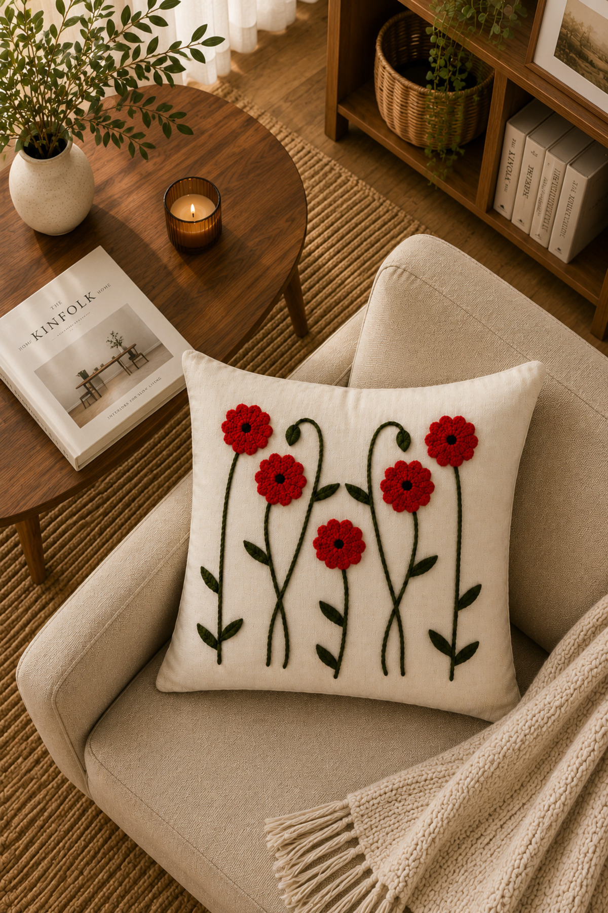 Dekoratif Punch Kırlent Kılıfı Keten Kumaş Gizli Fermuarlı 43x43
