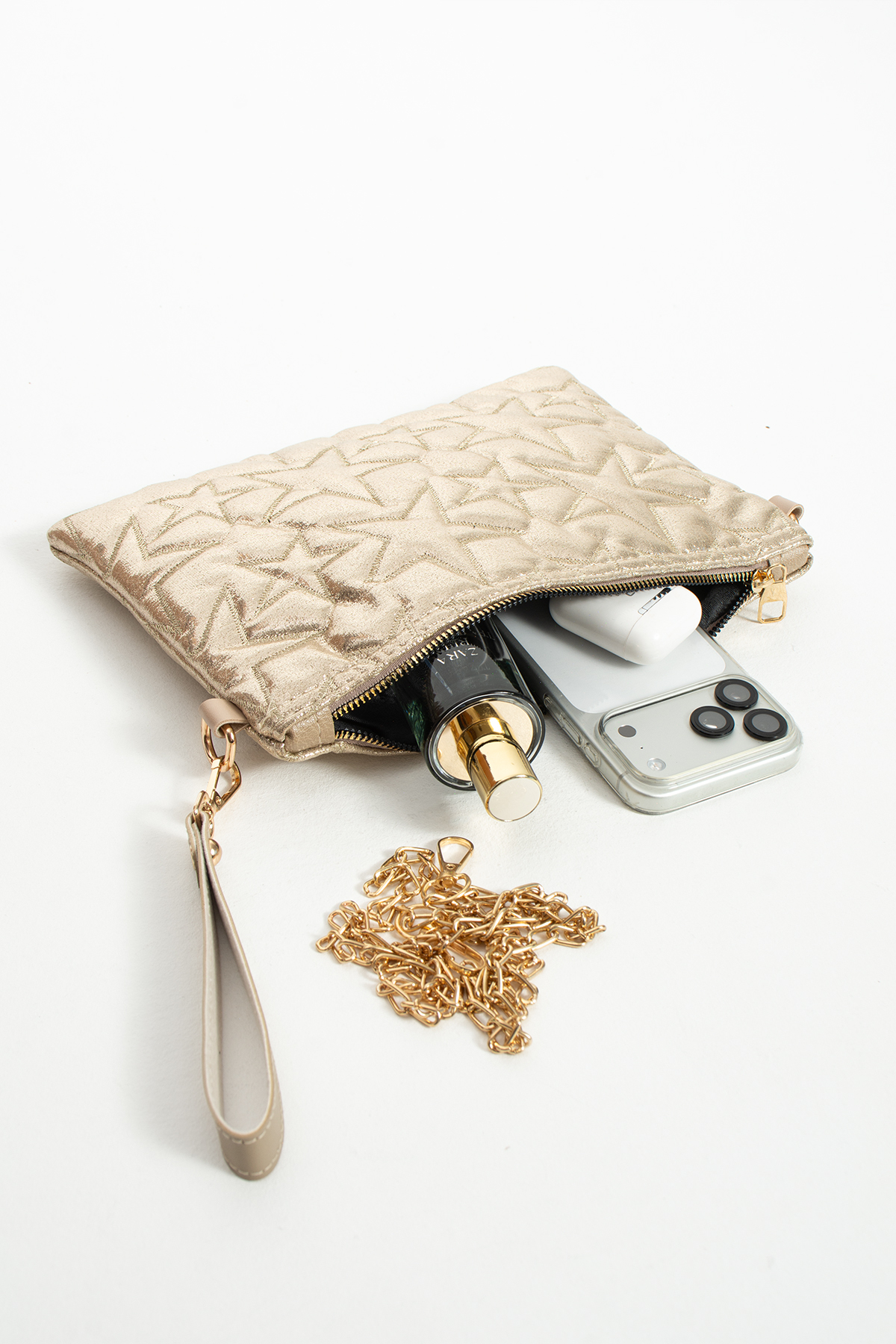 LUNABLU Yıldız Nakış İşlemeli Portföy Zincirli ve Bilek Askılı El Çantası Saten Astarlı Clutch Çanta görsel 4