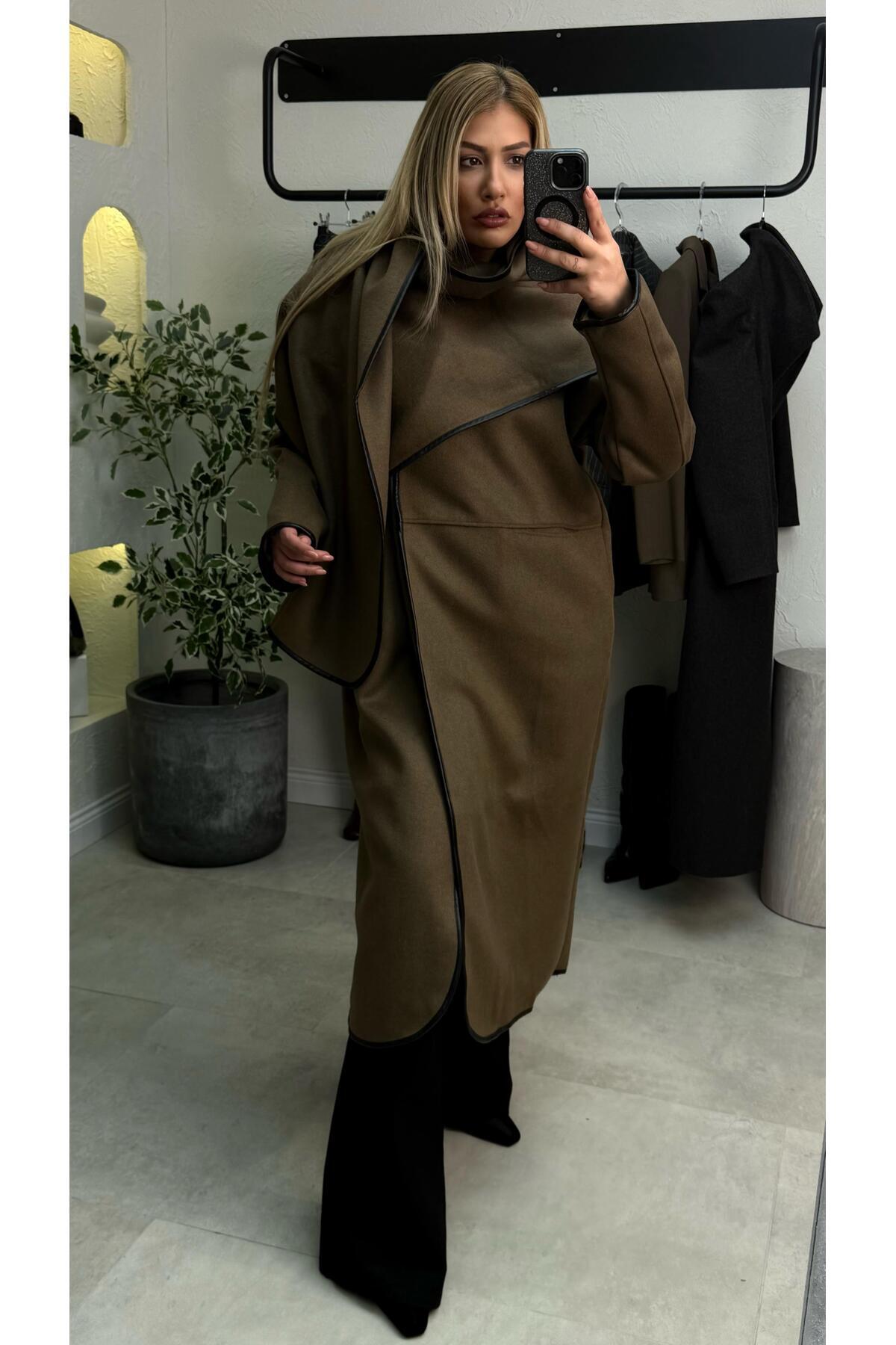 Haki Şal Detaylı Mevsimlik İnce Kaban — سبز LB-0199