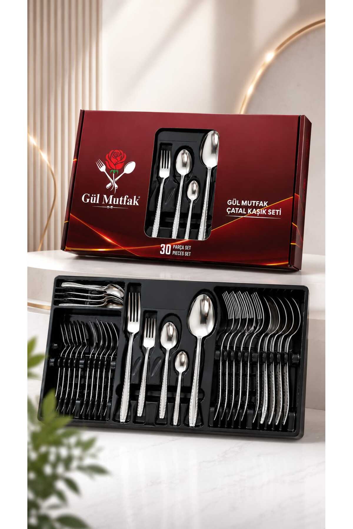Gül Mutfak 30 Piece Cutlery Set for 6 People, Pearl Model, Boxed