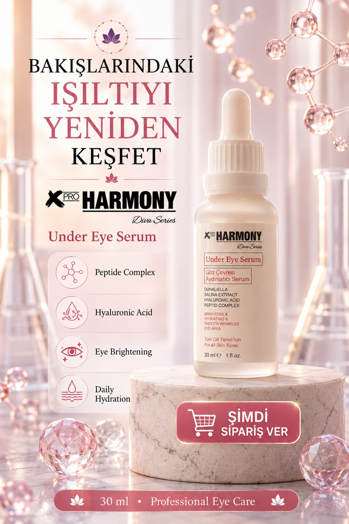 Peptide Complex Göz Çevresi Aydınlatıcı Serum 30 ml | Hyaluronik Asit Destekli Yoğun Nem & Canlı Bakış Etkisi — XPH-DS-ES030