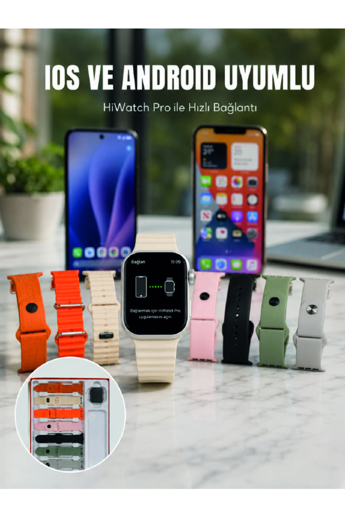 Lisinya Akıllı Saat Bluetooth Arama Özellikli 7 Kordonlu Spor ve Günlük Kullanıma Uygun