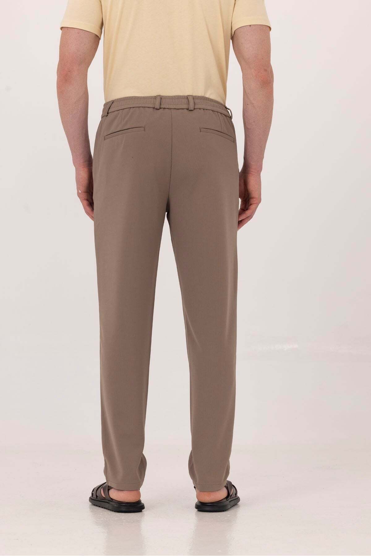 Sabri Özel Vizon Dokulu Arka Lastikli Köprü Kemerli Bağcıklı Slim Fit Jogger Pantolon görsel 5