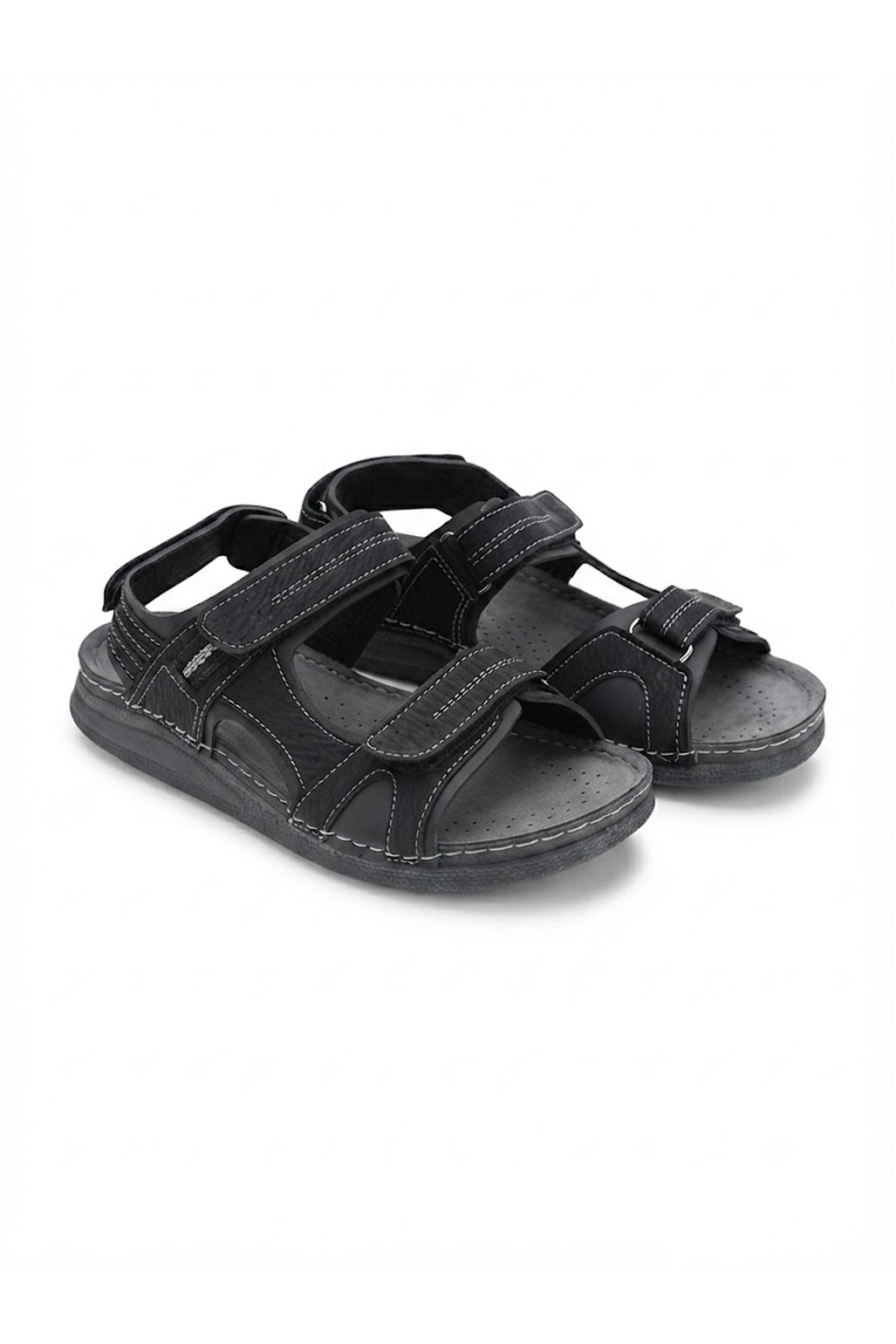 BENTO Titan Comfort Erkek Suni Deri Anatomik Taban Cırt Cırtlı Günlük Sandalet Terlik görsel 4