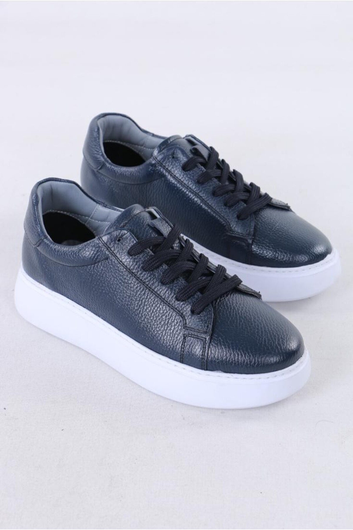 TROVIX Premium Lacivert Erkek Sneaker, %100 Hakiki Deri, Beyaz EVA Taban görsel 3