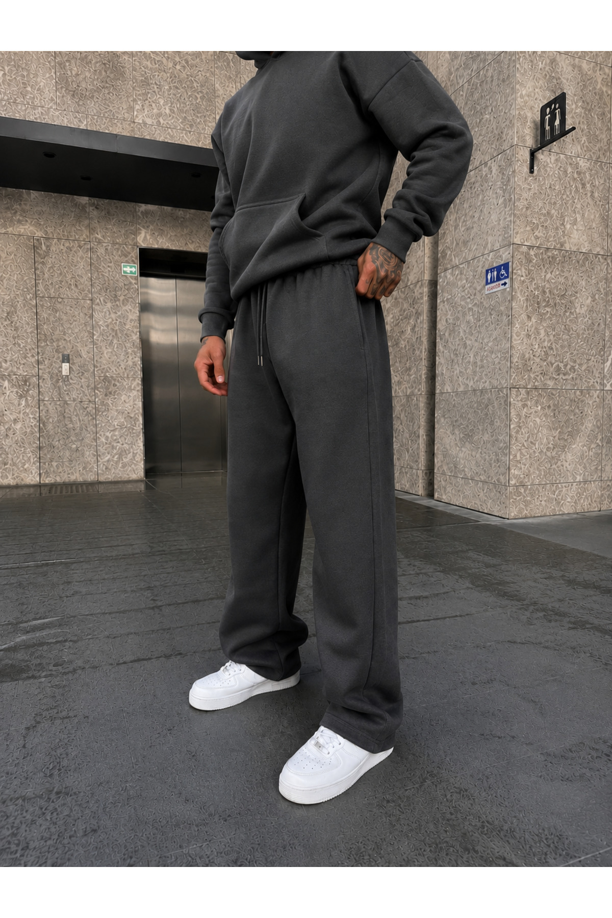 ERKEK Oversize Baggy Kalıp Uygun Basic Günlük Eşofman Takımı — خاکستری BRNSFTK7 — تصویر 2 از 4