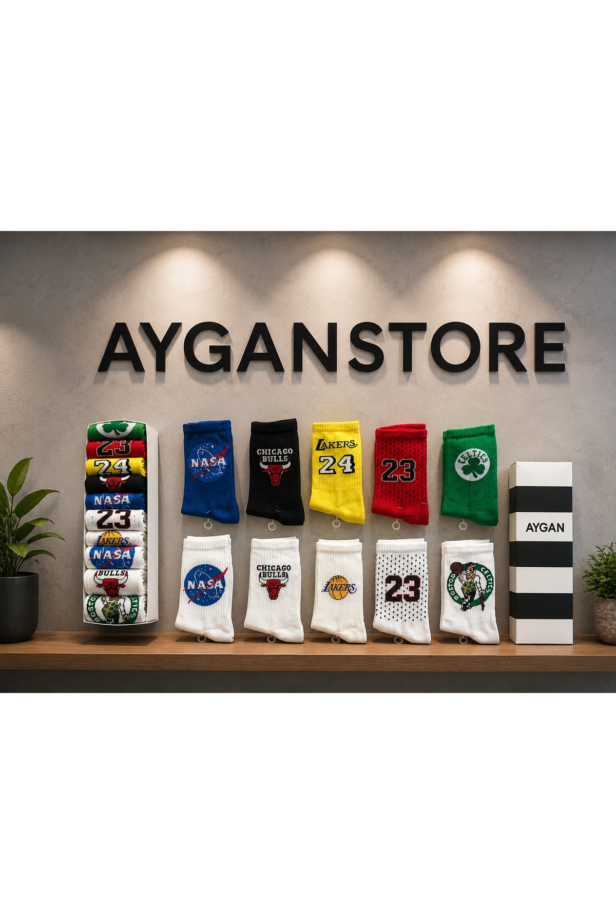 AyganStore 10 Çift Kutulu Şekil Spor Kolej Tenis Çorap Kombini 10 Adet