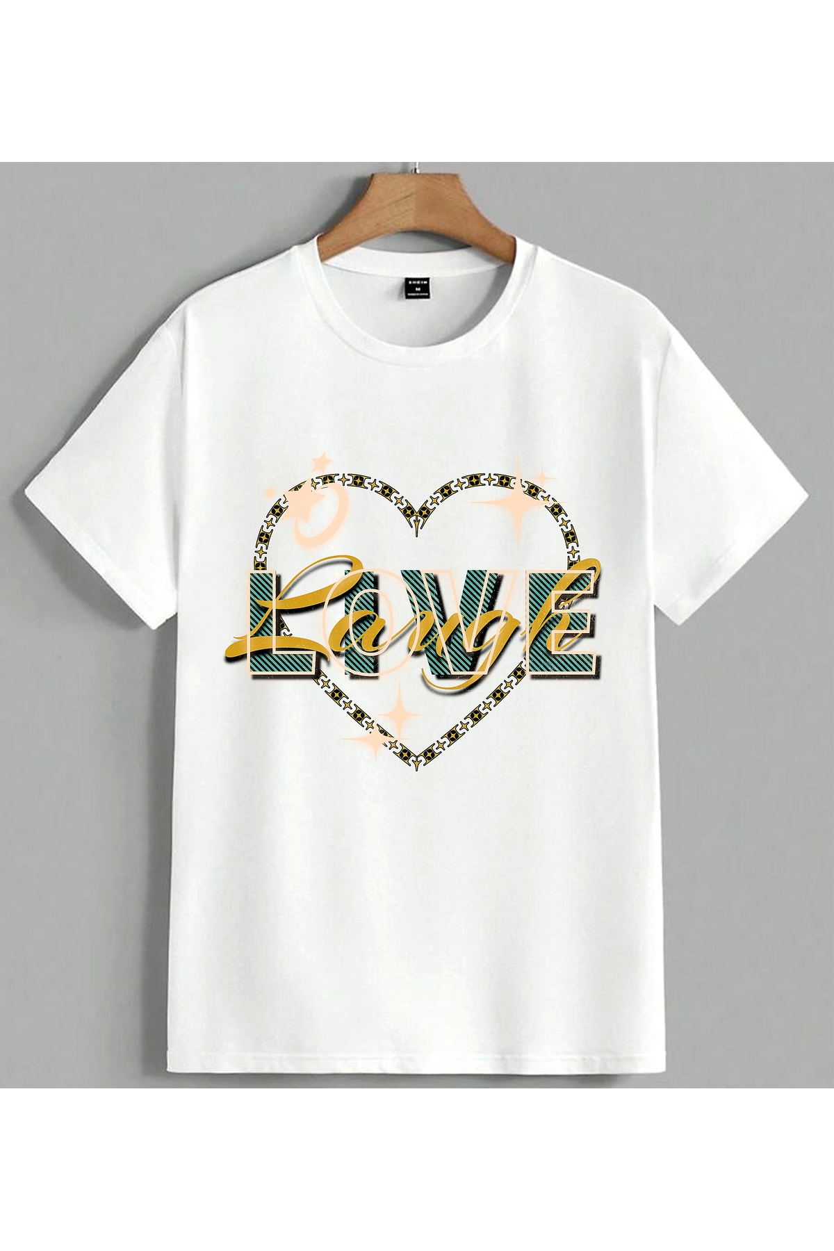 ELFERA Love Written Heart Printed Unisex Oversize T-Shirt White