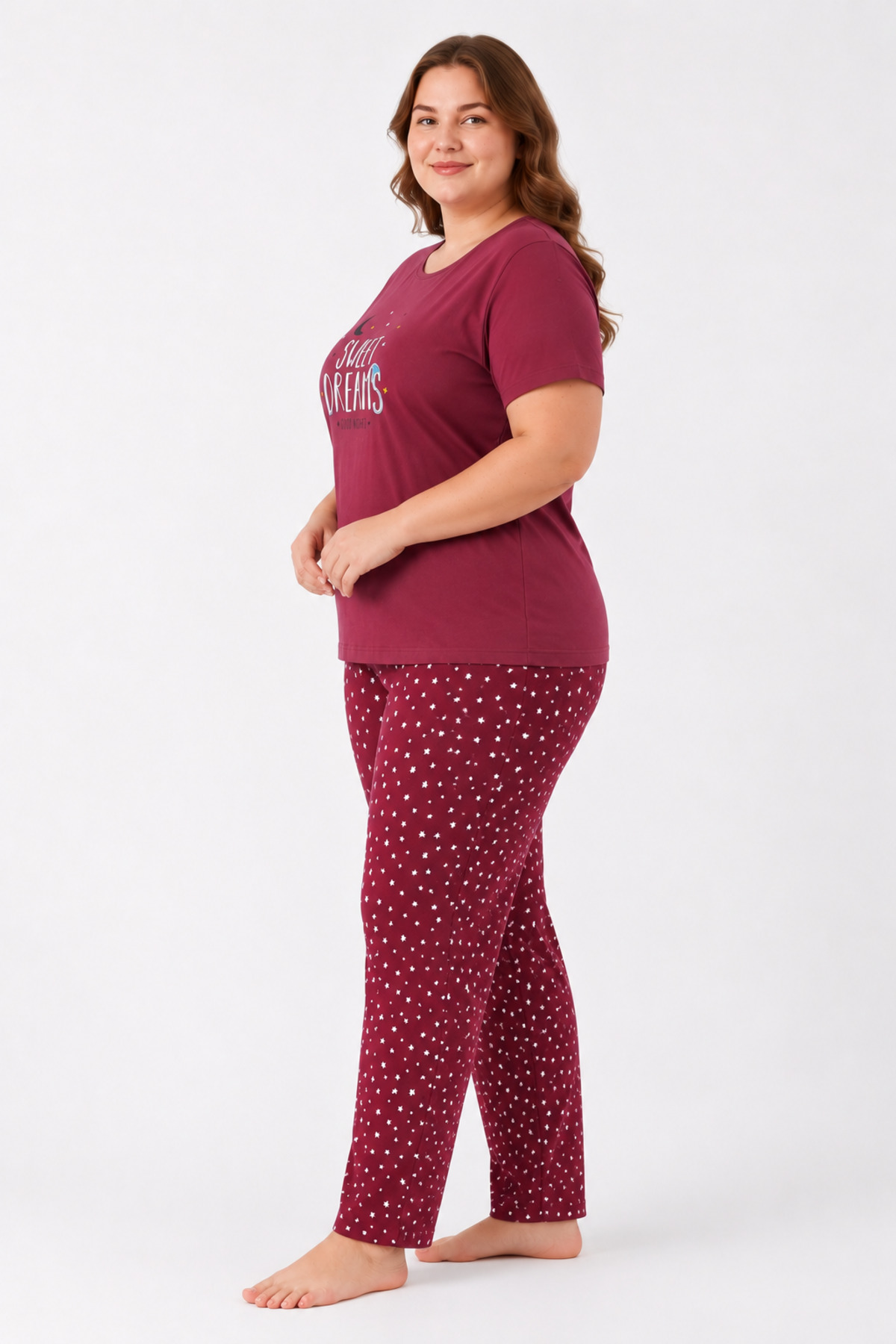 FAMES PİJAMA Büyük Beden Yazlık Kısa Kol Sweet Dreams Kadın Pijama Takımı görsel 3