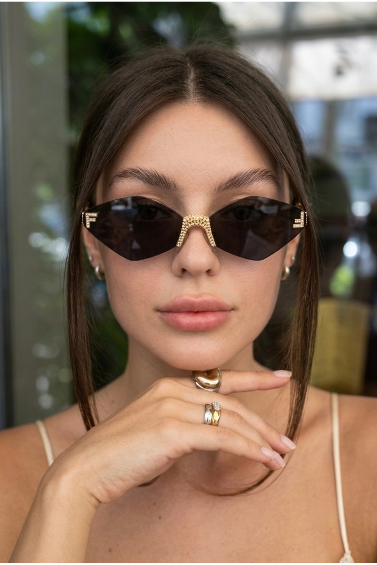 Eyesofia Livia Kristal Baklava Gold Metal Çerçevesiz Ultra Hafif Uv400 Filtreli Siyah Kadın Güneş Gözlüğü görsel 4