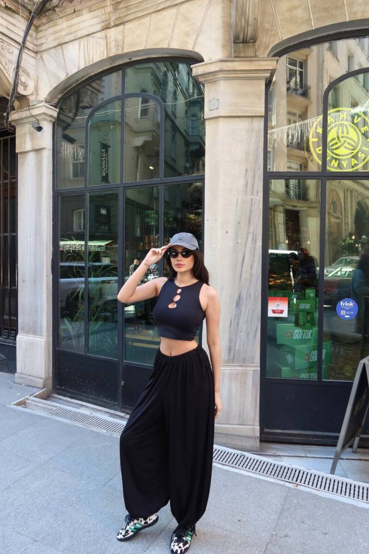 Bluemiss Sandy Kumaş Beli Lastikli Siyah Bağcıklı Şalvar Pantolon görsel 5