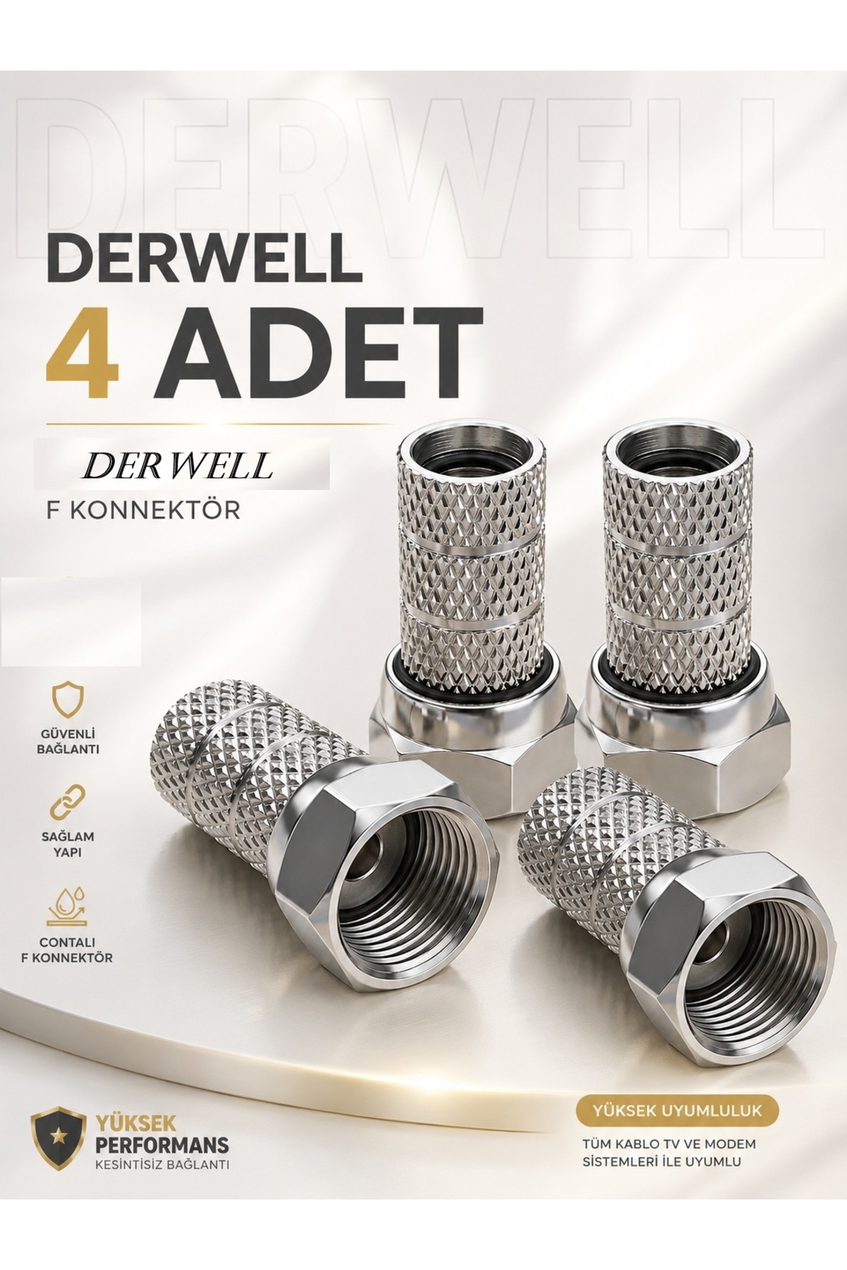4 Adet Premium Vidalı RG6 F Konnektör - Siyah Contalı Yüksek Kaliteli Paslanmaz Uydu Anten Kablo Fişi Jak Aparatı - LNB, Çanak Anten ve Merkezi Sistem Uyumlu Kesintisiz HD Sinyal Koruyucu Başlık