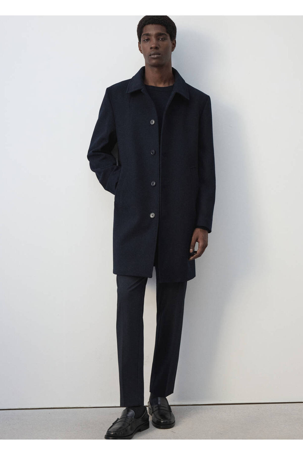 Wool coat with shirt collar — سرمه‌ای 37067882 — تصویر 8 از 8