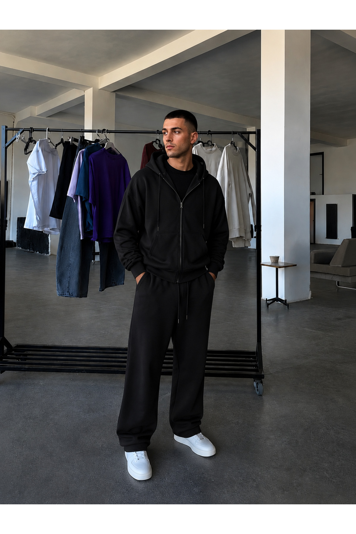 BARLİZ Erkek Fermuarlı Bol Paça Baggy Oversize İkili Eşofman Takımı
