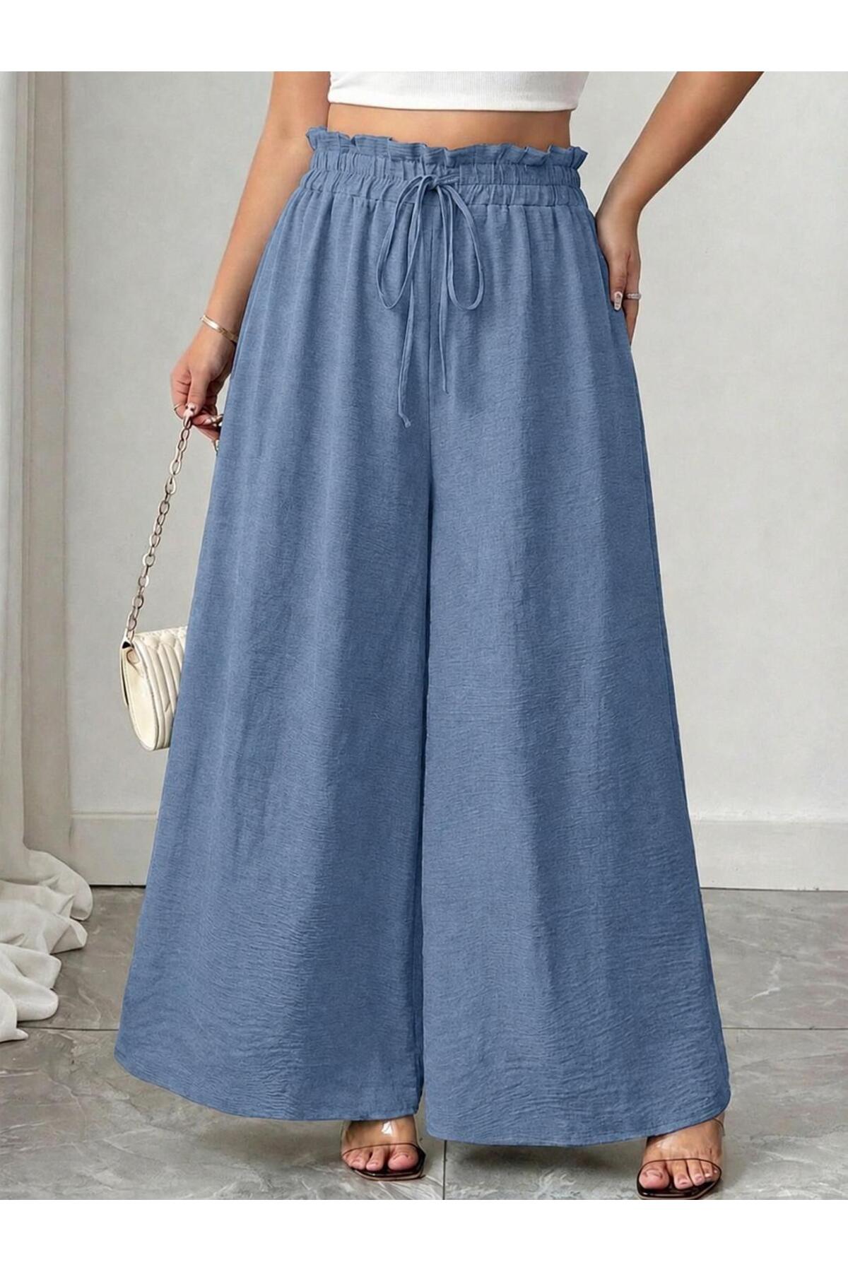 tuzu moda Büyük Beden Ayrobin Bel Lastik Pantolon