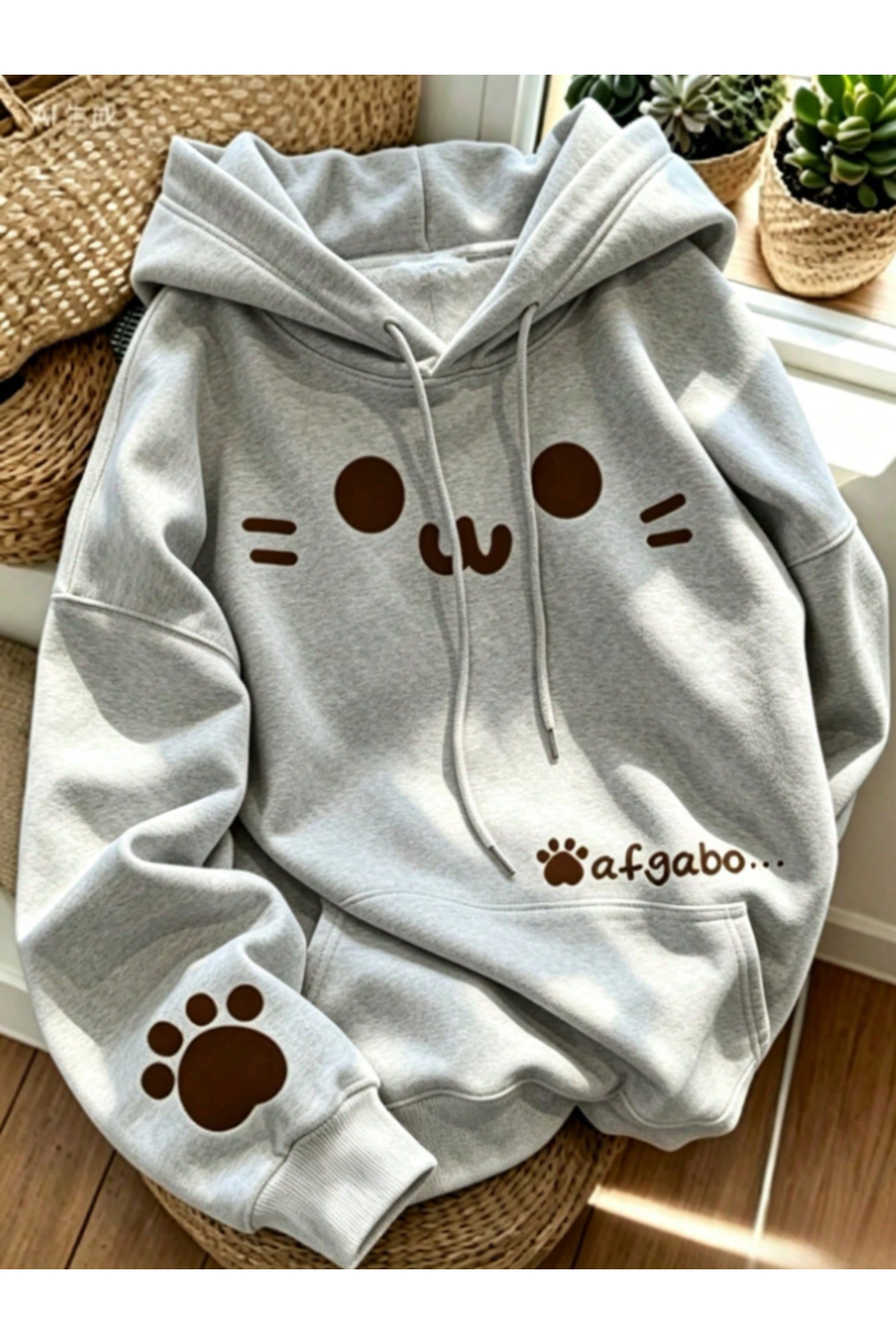 Revasser Unisex Kadın/Erkek AFGABO Baskılı Özel Tasarım Oversize Pamuklu Kapüşonlu Sweatshirt