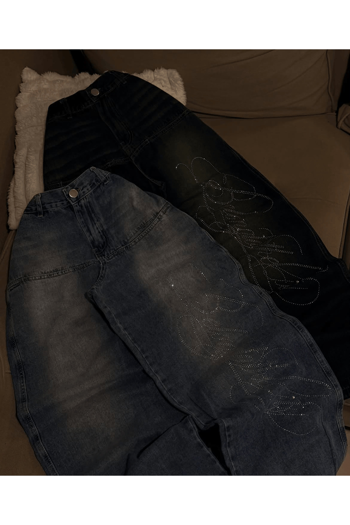 BALİNA Siyah Angel Baby Parlak Taşlı Unisex Baggy Pantolon-SOLO görsel 4