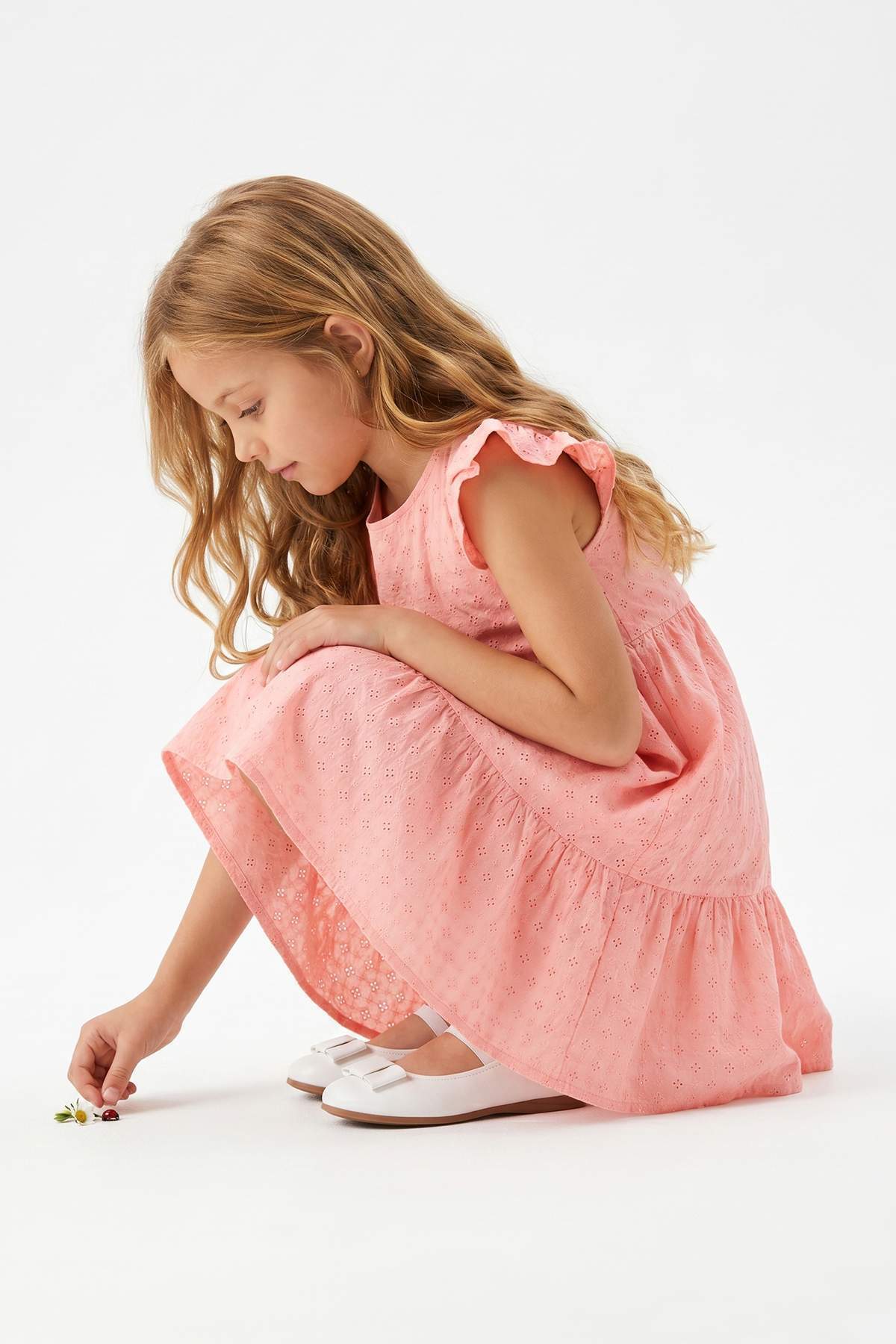 Trendyolmilla Kids Somon %100 Pamuk Midi Düz Dokuma Kız Çocuk Elbise TKDSS26EL00051