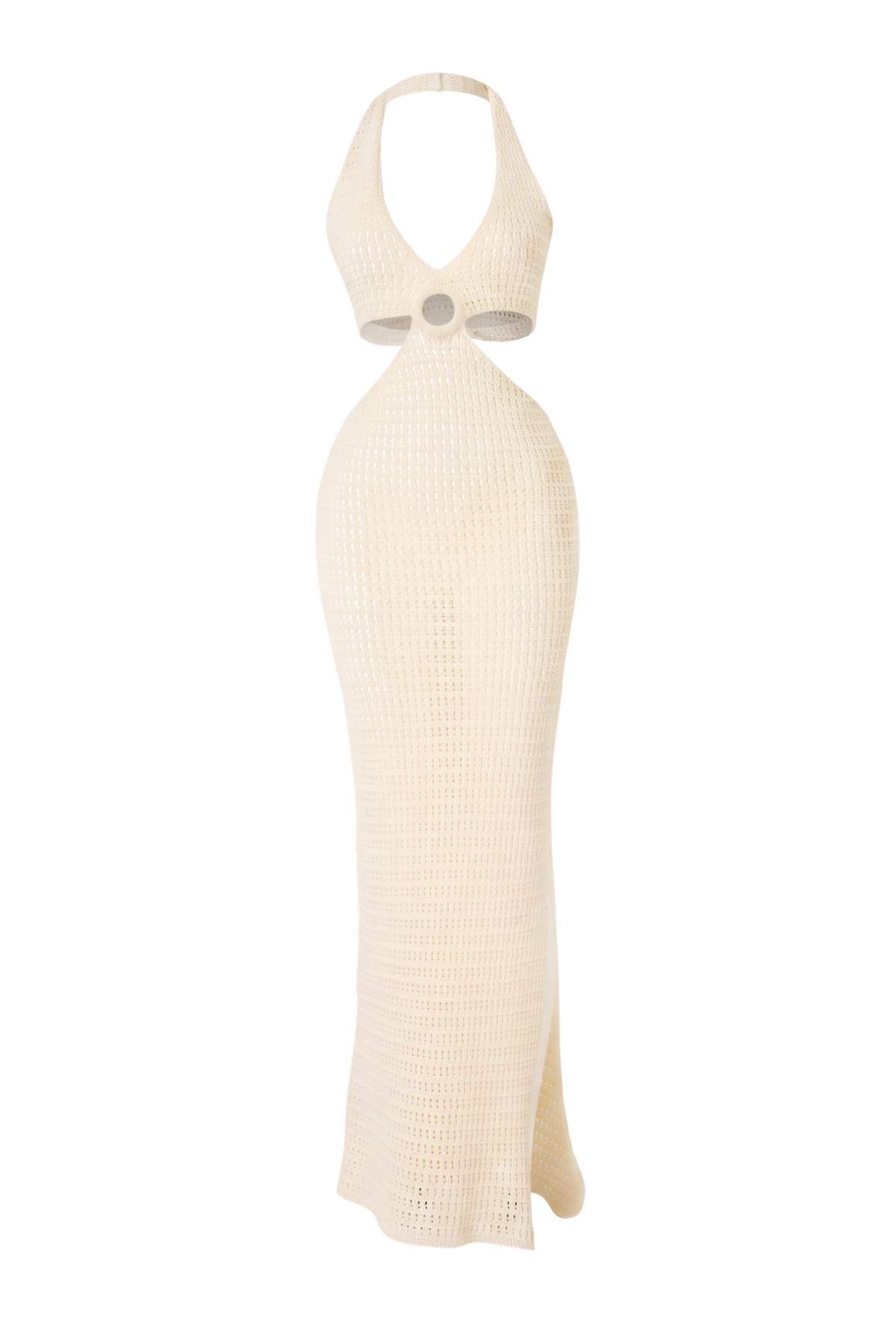 Trendyolmilla Ekru Triko Ajurlu Maxi Cut Out Detaylı Plaj Elbisesi TBESS26LE00030