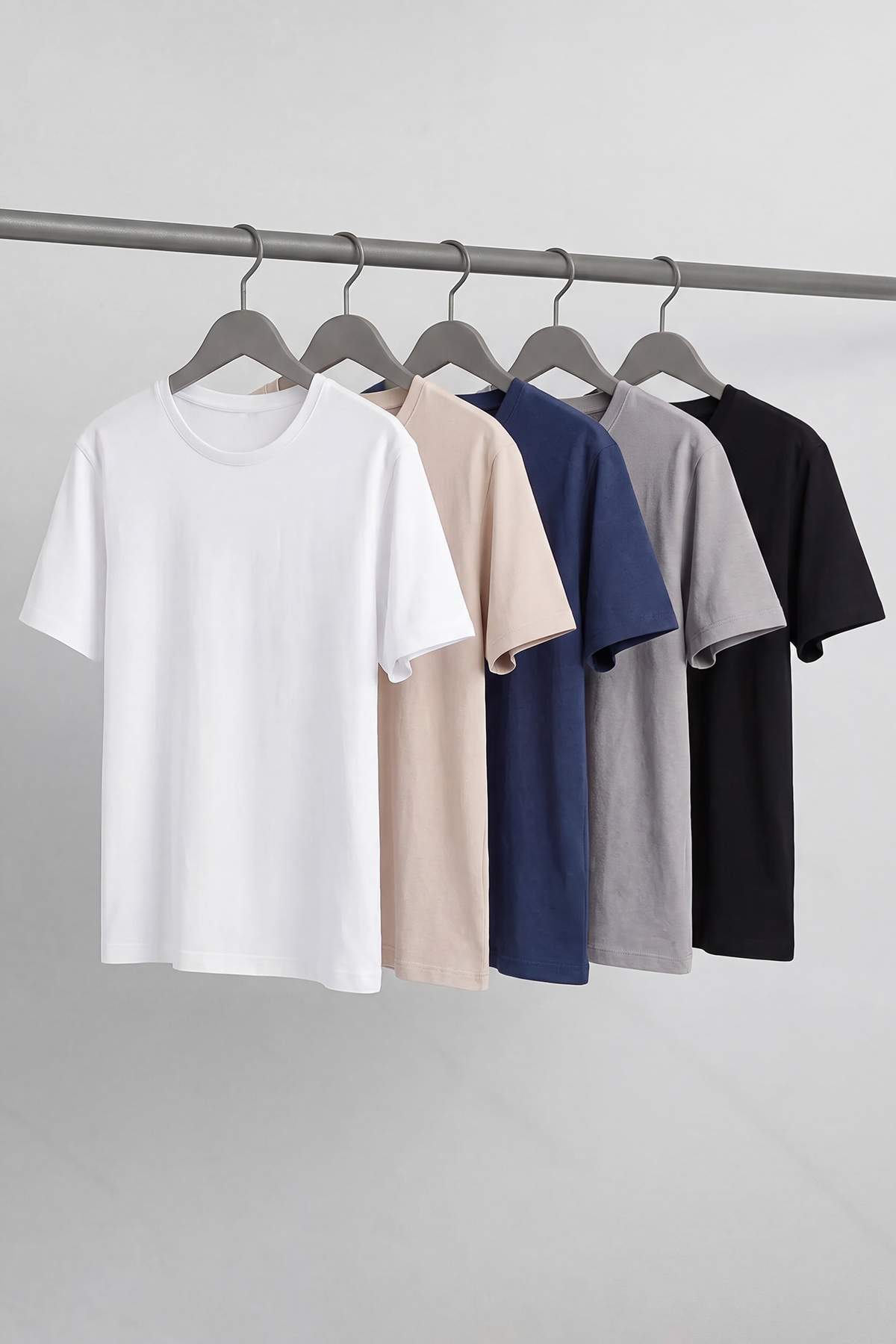 Trendyolmilla Man Siyah-Gri-Lacivert-Beyaz-Taş Regular/Rahat Kalıp 5 li Paket T-Shirt TMNSS24TS00082