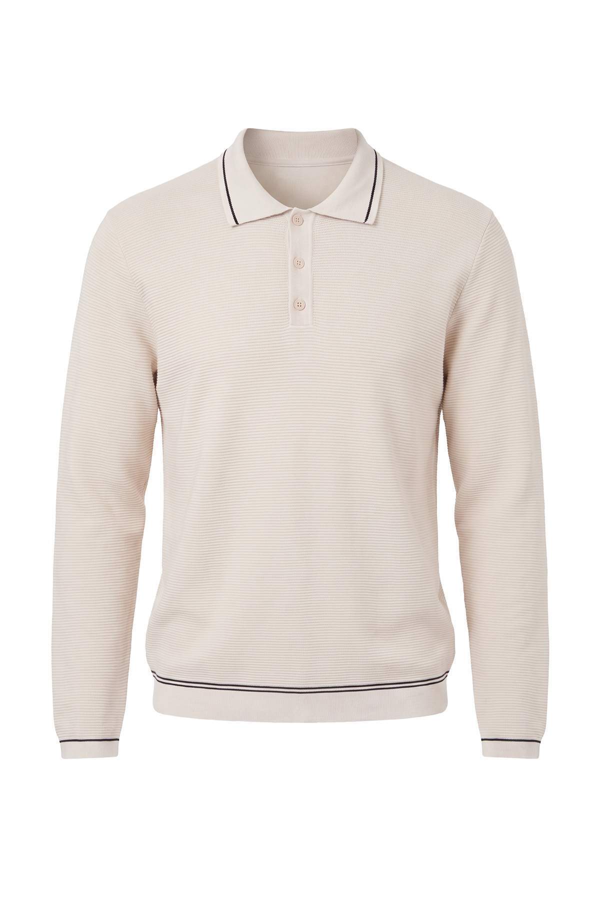 Trendyolmilla Man Taş Regular/Normal Kesim Dokulu Polo Yaka Orta Kalın Triko Kazak TMNAW27KZ00004