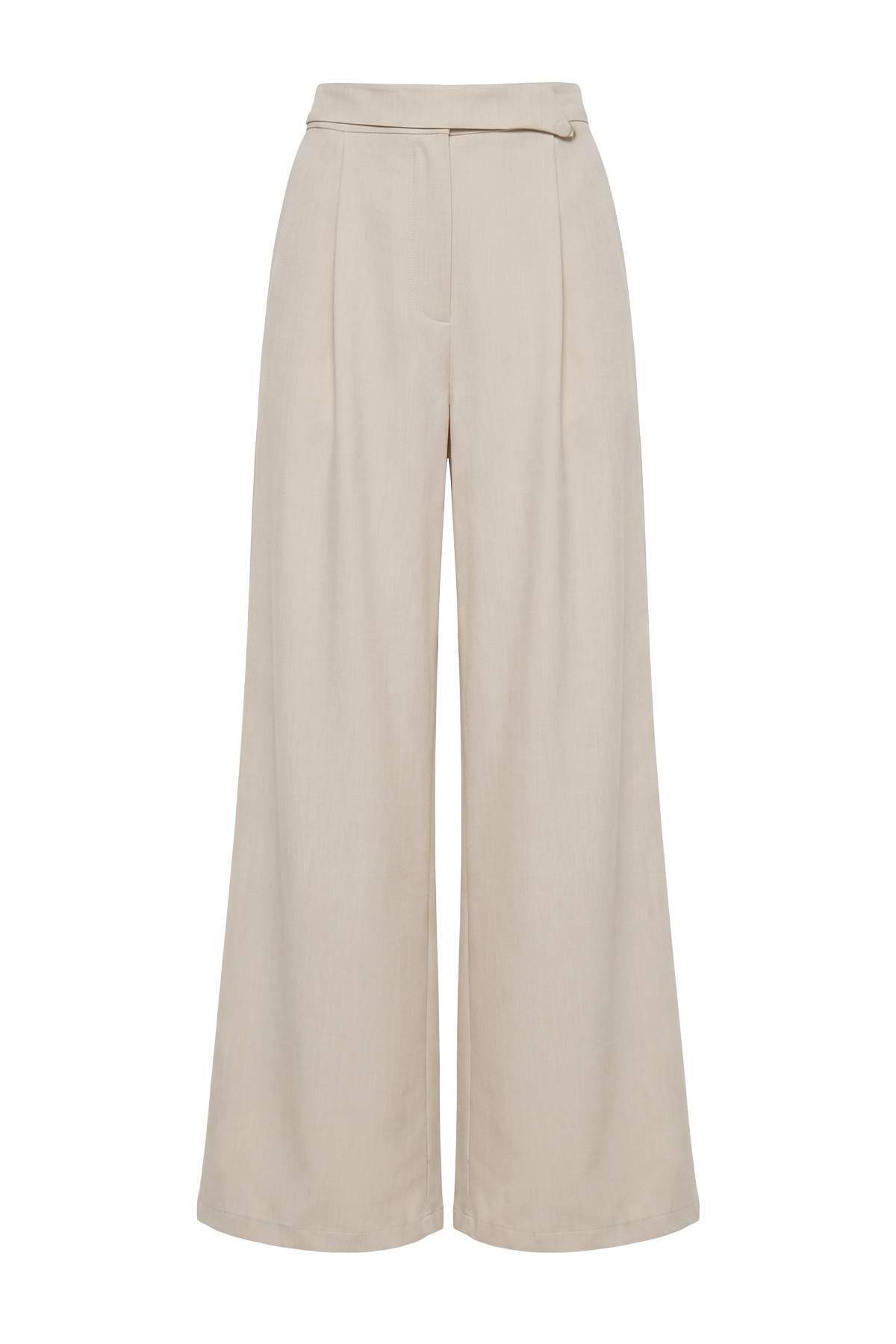 Trendyolmilla Bej Kemer Detaylı Wide Leg/Geniş Paça Kumaş Pantolon TWOAW27PL00067