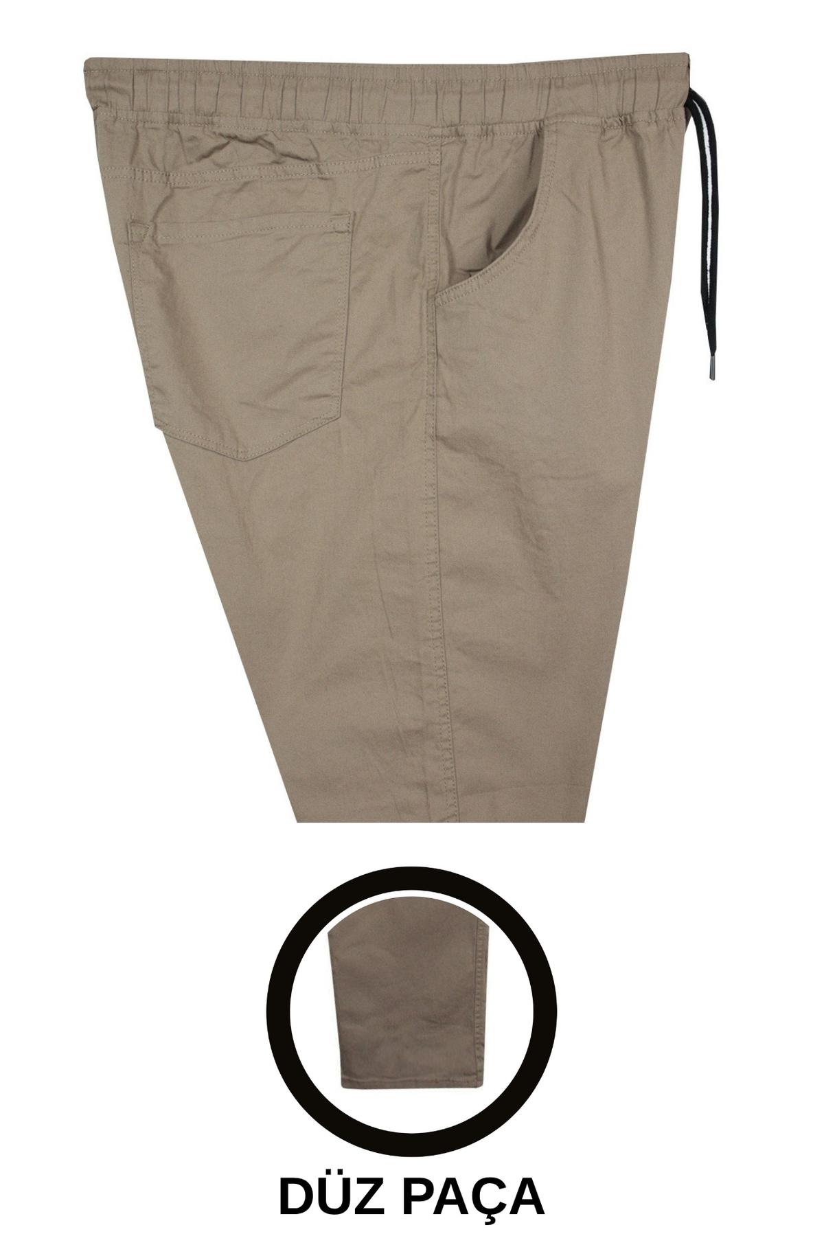 marufshop Battal Beden Erkek 100-156 Kilo Arası İçin Uygun Bedenli Düz Paça Bağcıklı Gabardin Pantolon Bej görsel 2