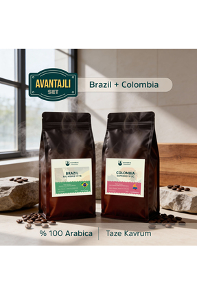 Kahveras Coffee Roastery Kahve Seti 2'li - Brazil Colombia Çekirdek-Filtre Ka...