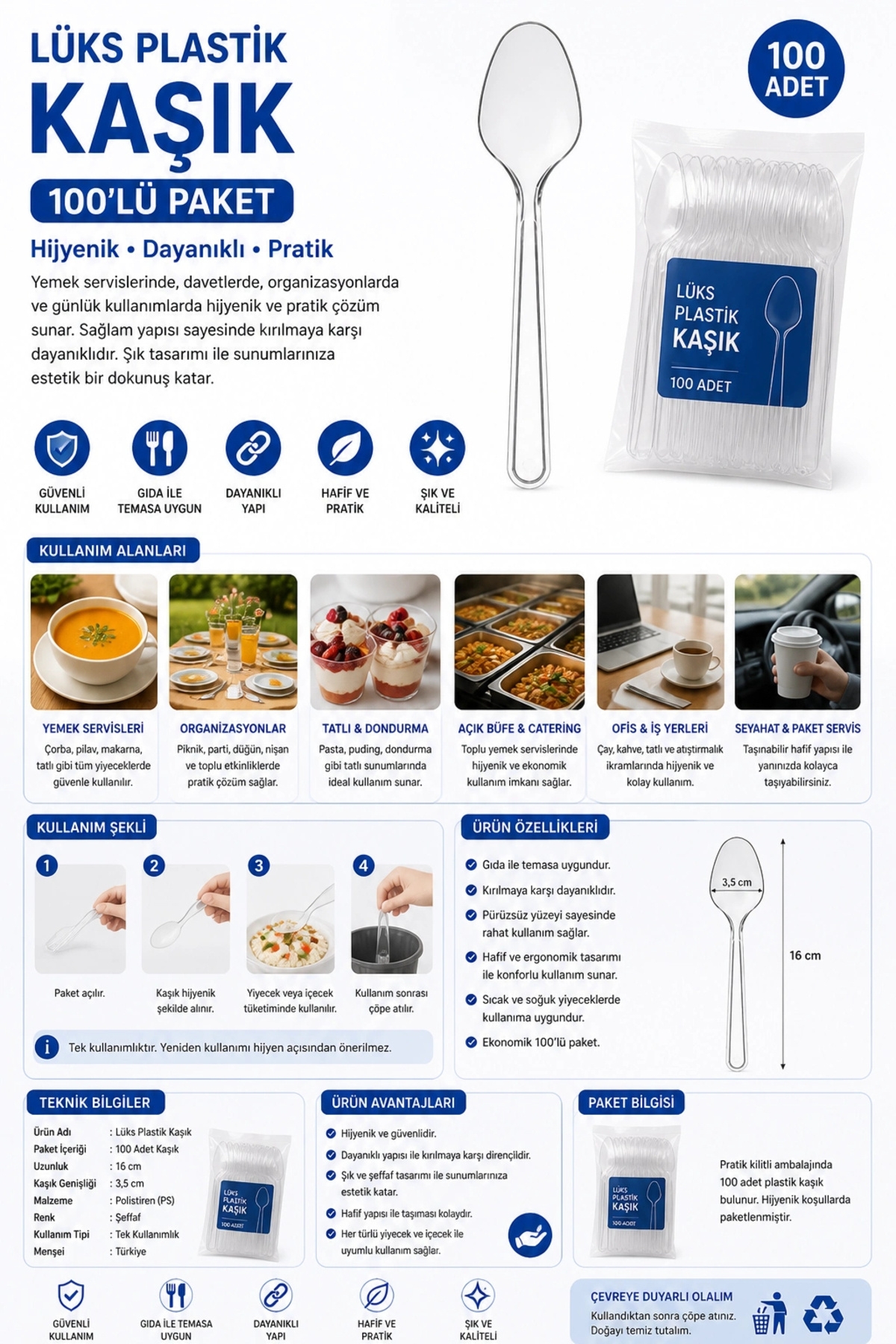 Lüks Plastik Kaşık 100'lü — Koksal Pack — Çatal & Bıçak & Kaşık