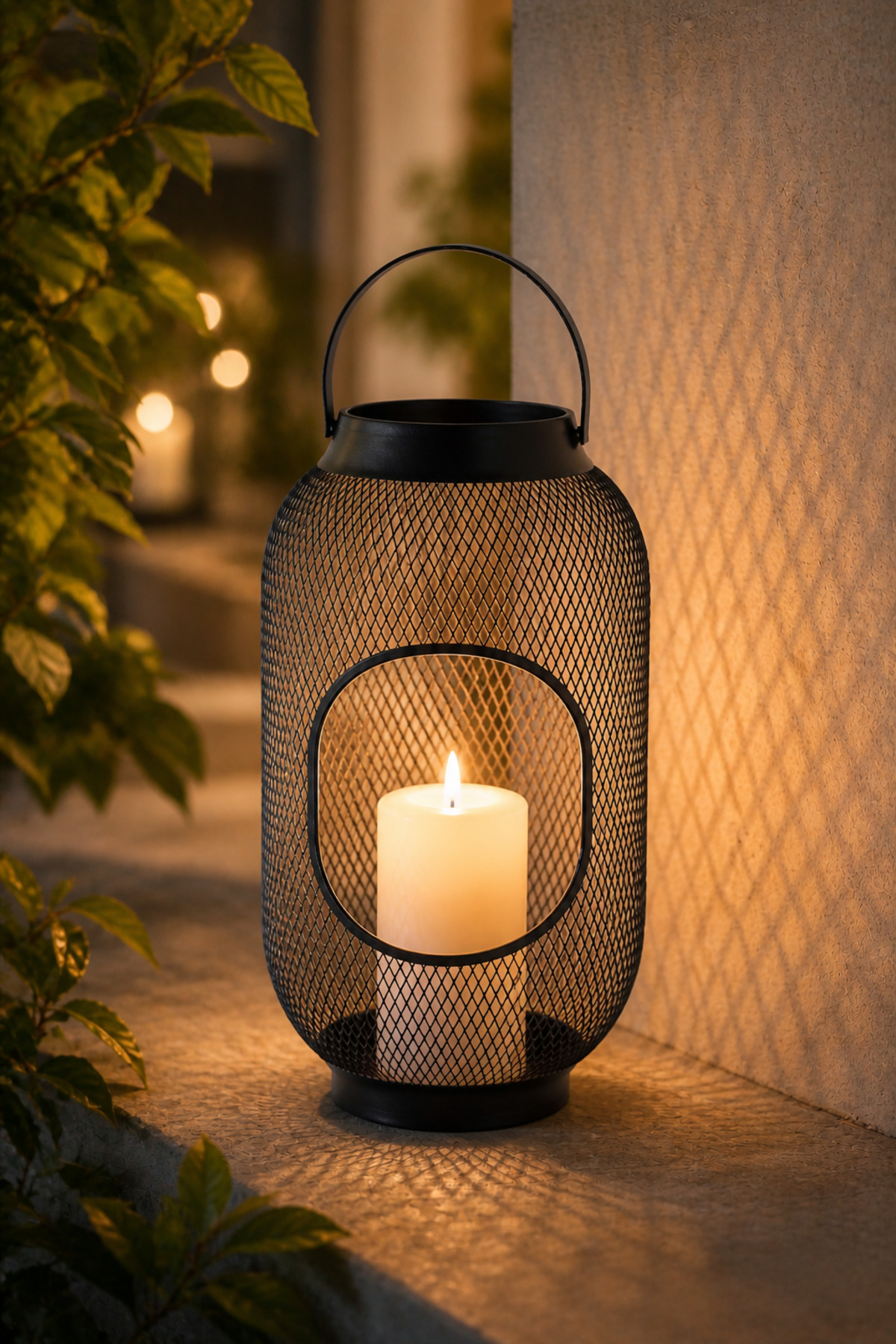 Decorative Fishnet Candle Lantern -black •Metal Lantern Balcony, Garden, Living Room Ambient Lighting Living Room Decoration