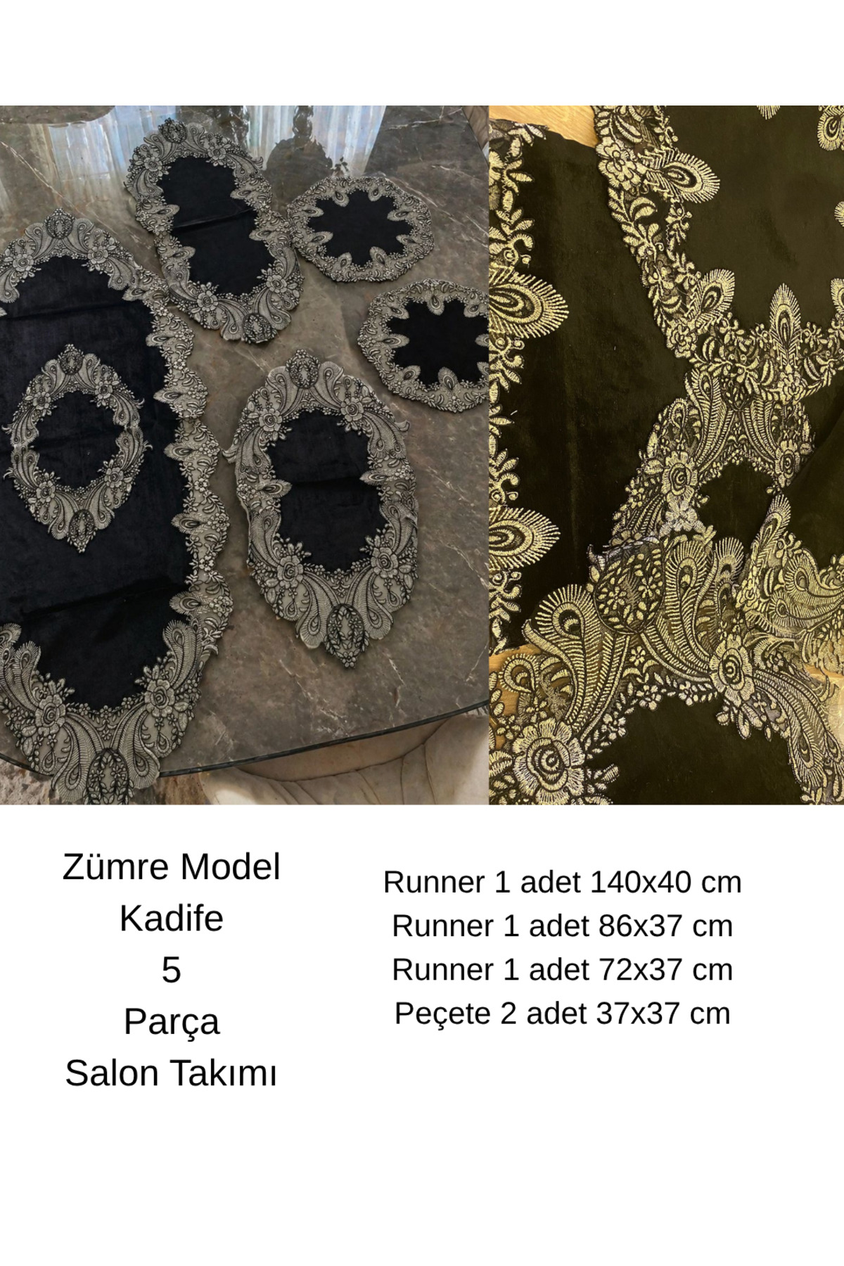 Salon Set Runner Set Black Velvet French Lace Carefree Dowry Products