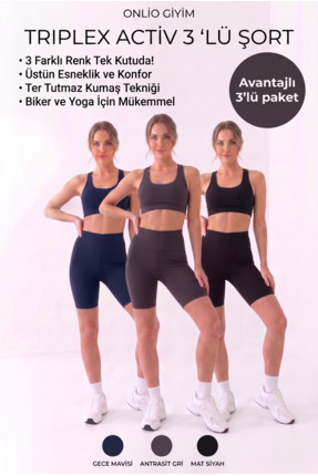 ONLİO GİYİM Kadın 3'lü Avantajlı (Siyah-Antrasit-Lacivert) Yüksek Bel Toparla...