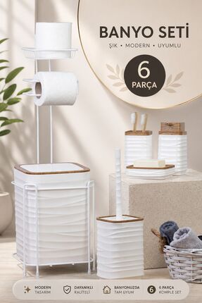 Store HGY Home Kırık Beyaz Yedekli Wc Kağıtlık ve Dalga Desenli \ Ahşap Detay...