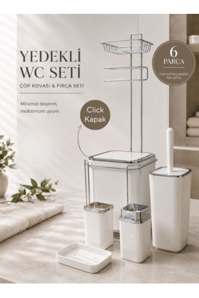 Okyanus Home Beyaz Kare Kromlu Yedekli Wc Kağıtlık ve 6 Parça Banyo Seti