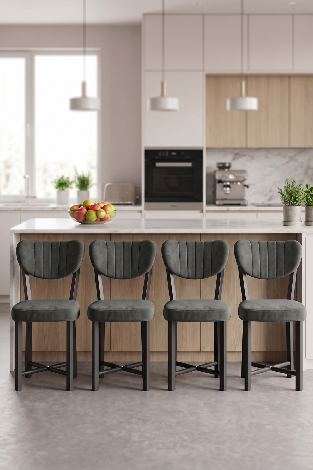 Sandalye 4 Adet Baby Face Kumaş Metal Ayak Modern Mutfak Sandalyesi Cafe Balkon Ofis Elma