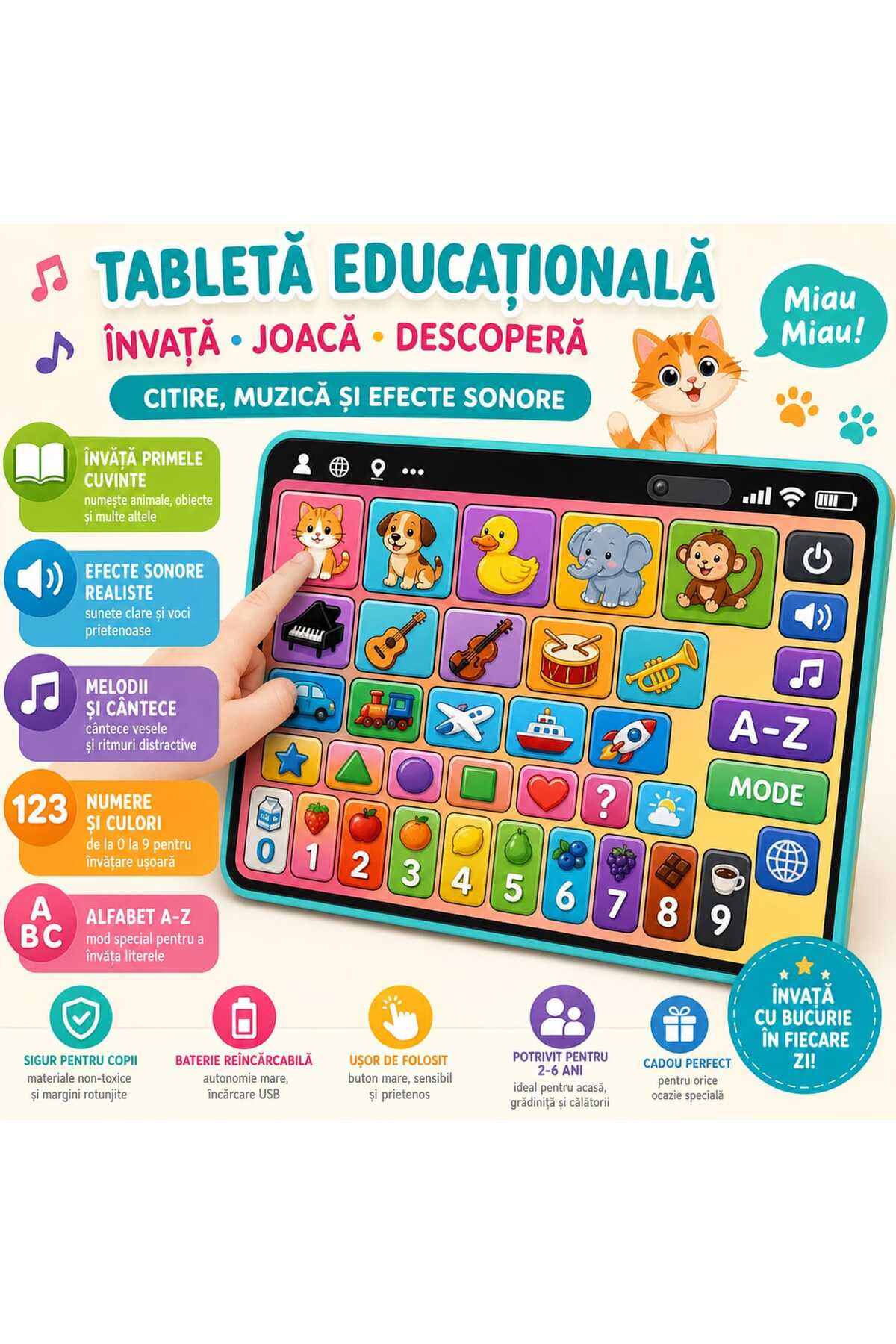 Picodino Tableta educaționala in ROMANA pentru copii 1-3 ani – cu sunete și l...