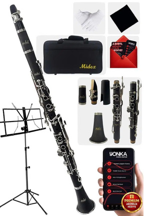 Midex Bns-4000 Sol Klarnet 4 Yüzüklü Askı Çanta Kamış Bez Eldiven Nota Sehpas...